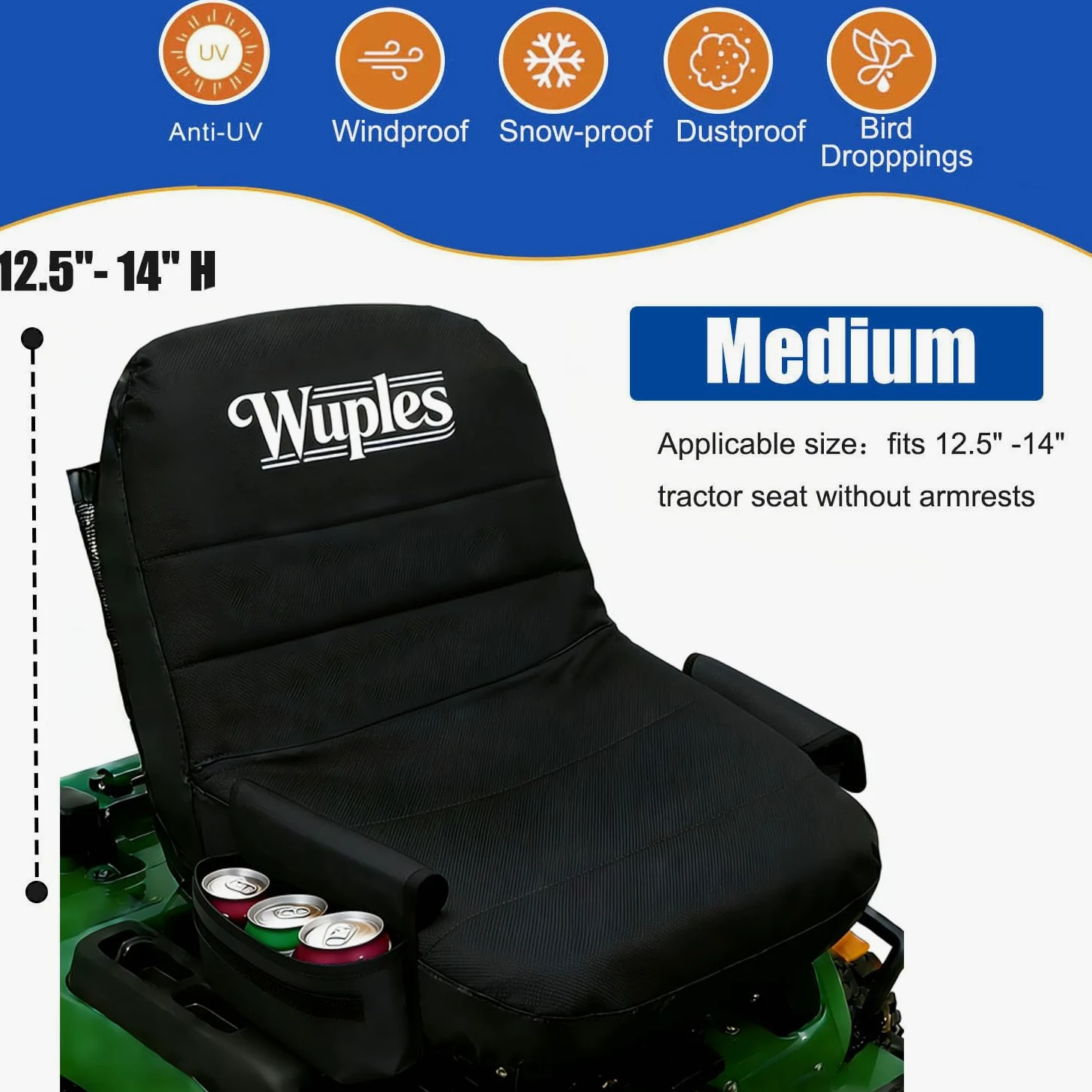 Funda de Asiento de Tractor de césped Compatible con John Deere, Cub Cadet, Kubota, Craftsman, Impermeable, 600D, Universal, Funda de Asiento Acolchada con Bolsillos para Bebidas, se Adapta a
