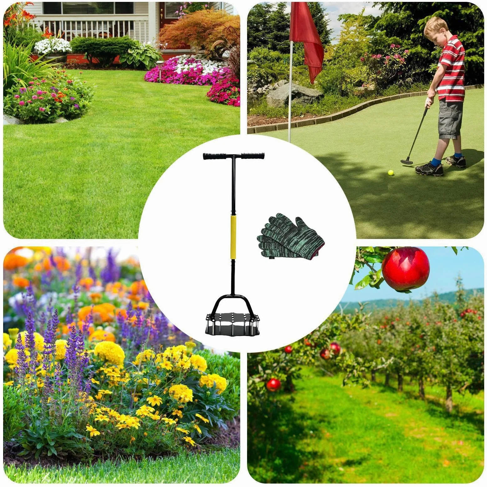 Aireador de Césped Herramienta manual de aireación | Diseño con resorte, aireador para césped con 17 púas de acero para aireación de jardines y jardinería de