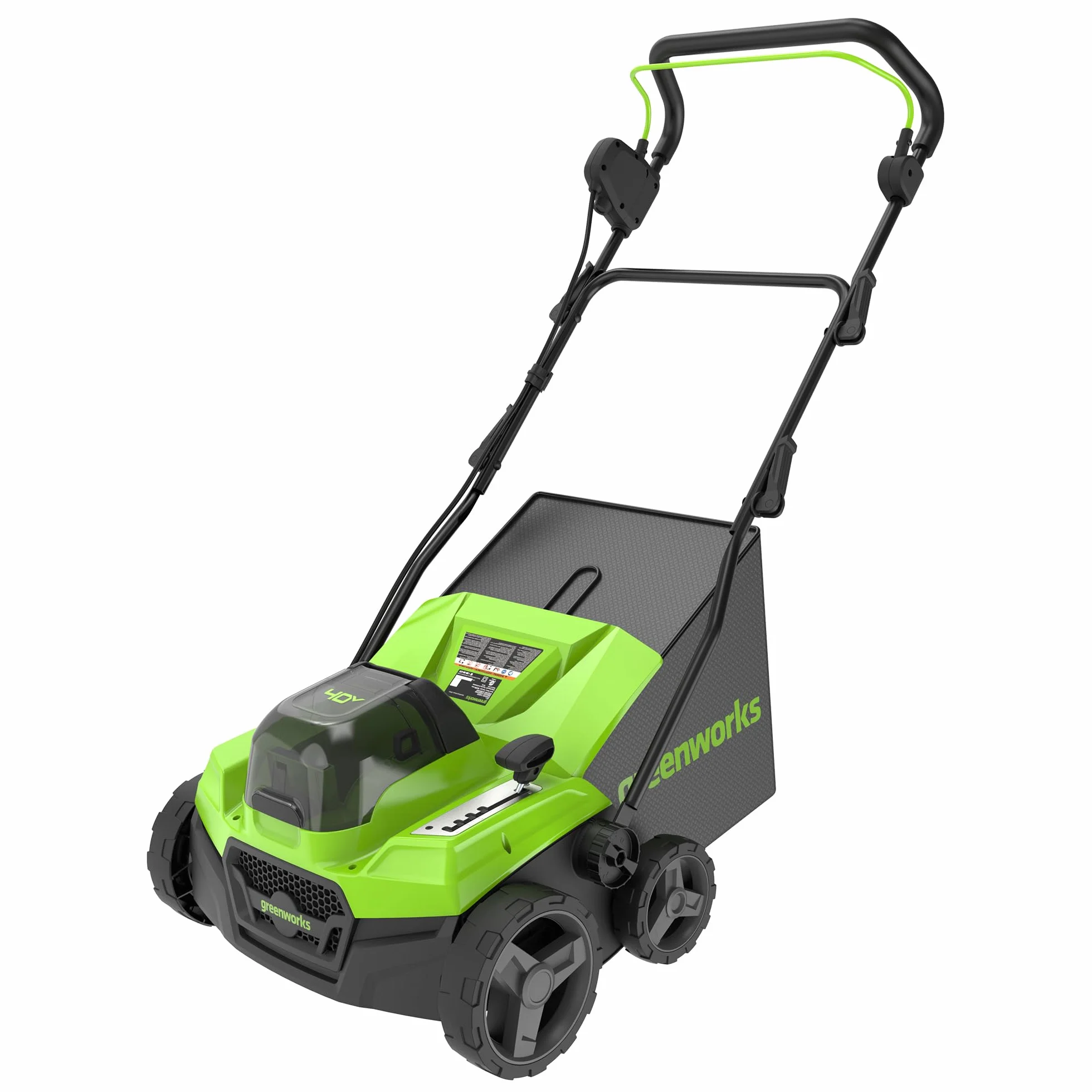 Greenworks Cortacésped de Batería Escarificador Rastrillo a Motor sin Escobillas 3100 RPM, Ancho 38cm, 5 Profundidades, Caja Recolección 45 L SIN Batería 40V y Cargador, Garantía 3 Años GD40SC38II