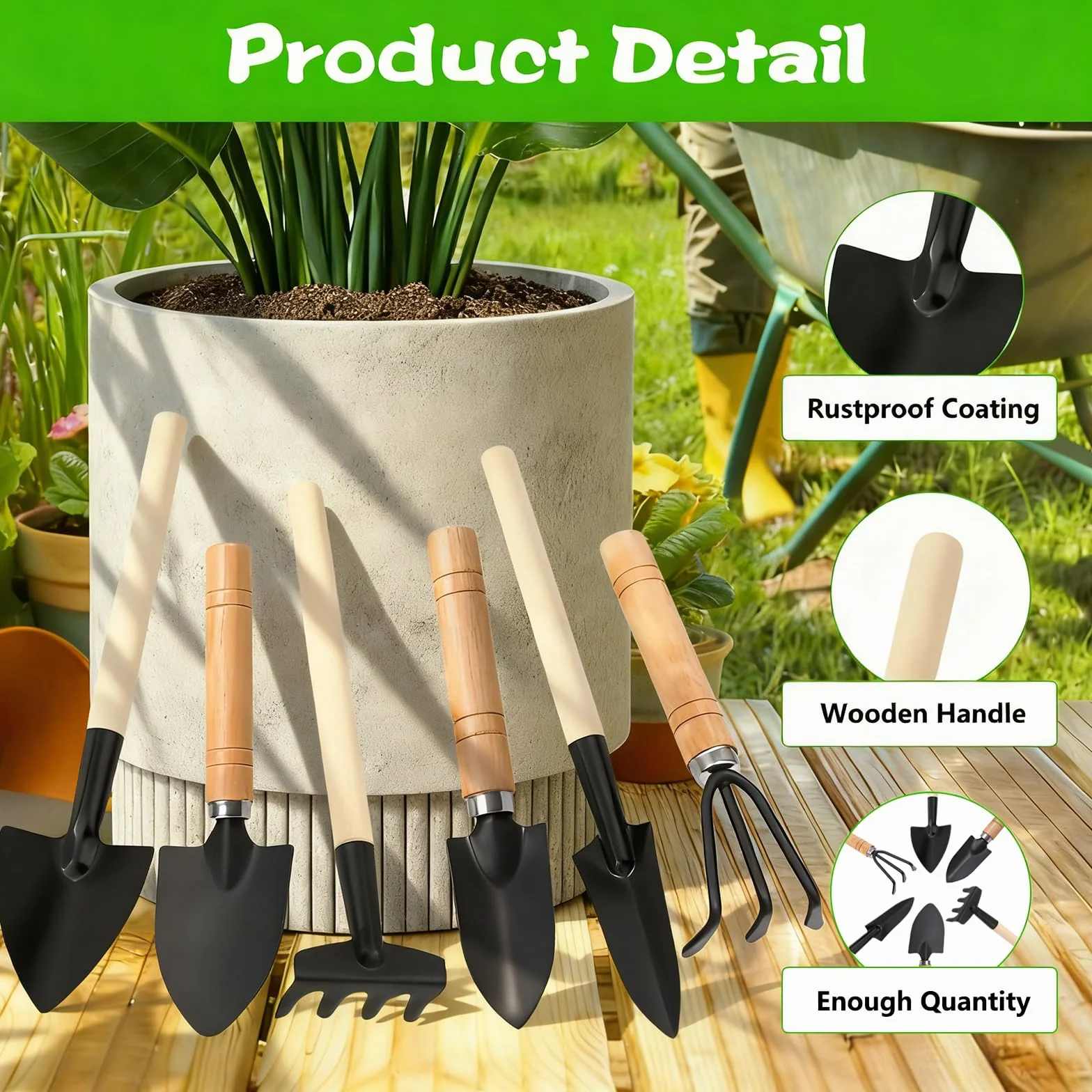 6 Juego de Herramientas de Jardín, Mini Herramientas Jardineria, Herramientas de Jardín Pequeñas, Kit de Jardinería Mango de Madera, Pala, Pala Pequeña, Rastrillo, para Suculentas, Plantas en Maceta