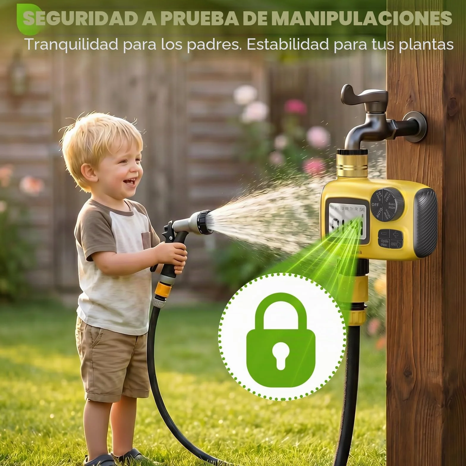 Pantalla LCD Programador de Riego Automático, Sistema de Riego Automático, con 3 Programas de Riego Independientes/Función de Retardo de Lluvia，Apto para Riego Césped/Patios