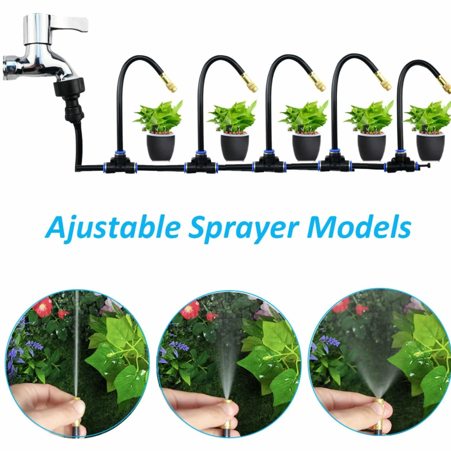 Kit De Riego por Goteo Actualizado Sistema De Riego De Jardín De 10M, Kits De Riego Automático For Patio De Invernadero con Conector Roscado De Latón De Doble Vía (Color : Black, Size : 10m)