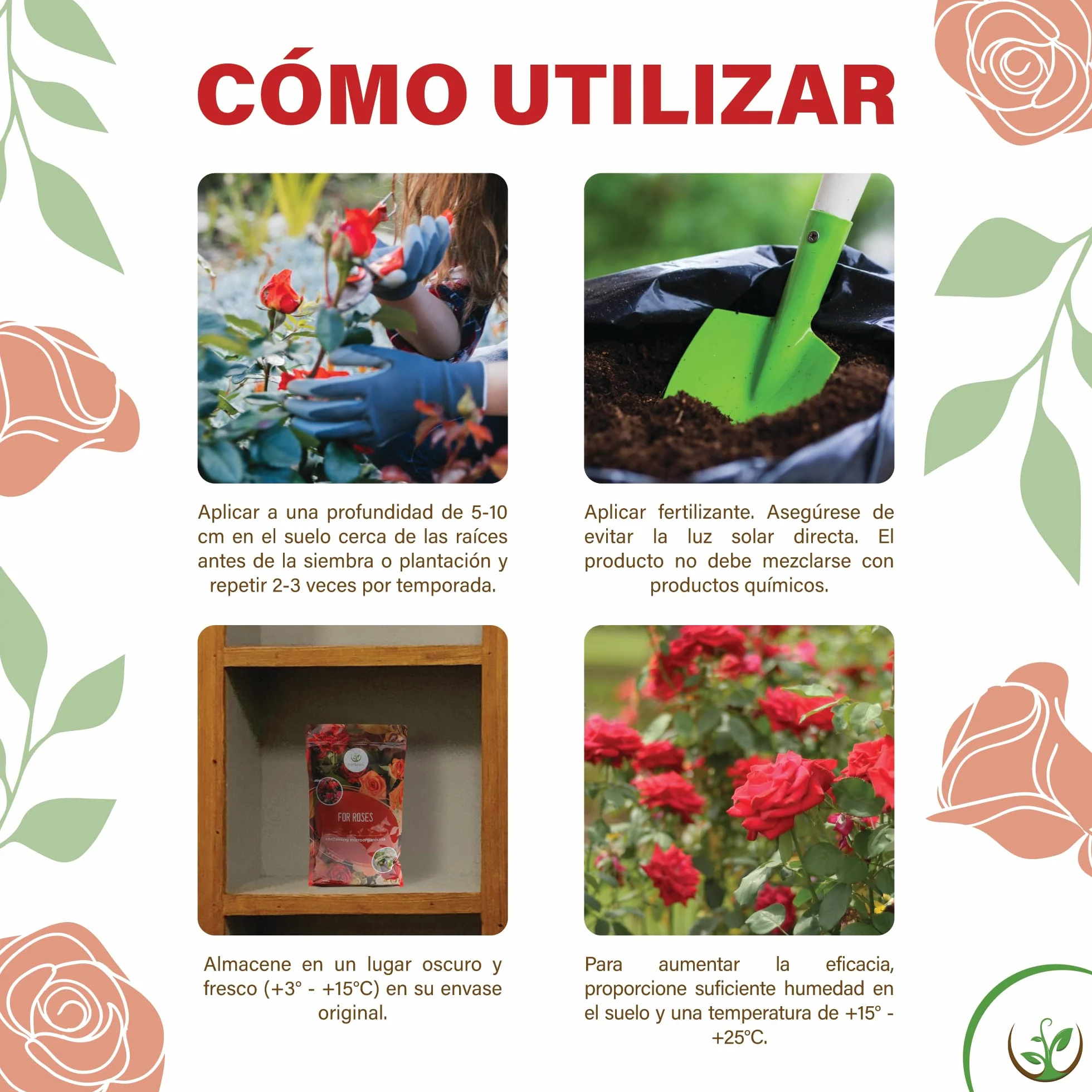 Fertilizante Microbiológico Hortulani para Rosales - con Potentes Microorganismos para Jardines en Flor - ¡Transforma tu Suelo, Cultiva el Éxito! (500 g por 5-10 rosas)