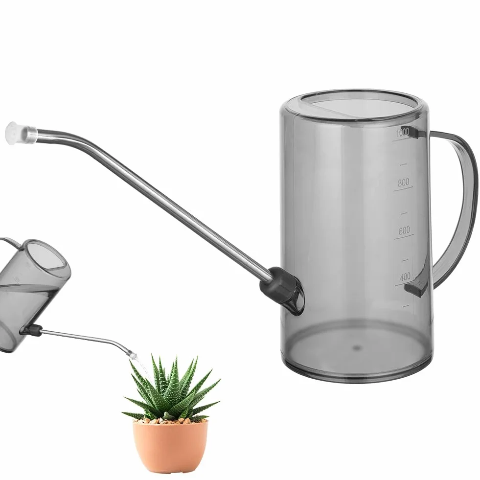 OFFCUP Regadera, 35oz 1L Regadera Pequeña, Regadera de Plástico para Jardín, Regadera con Caño Largo y Cómodo Mango de Madera, Regadera para Plantas, para Vivienda Exteriores Interior (Verde)