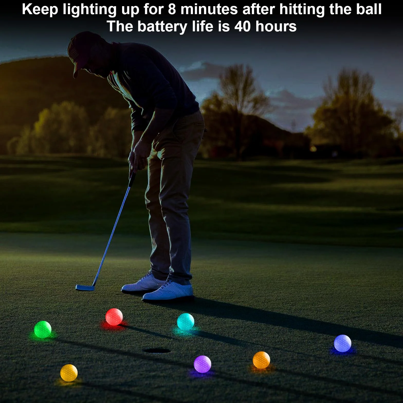Pelotas de golf LED luminosas 7 colores 6 unidades luz nocturna entrenamiento tiro larga