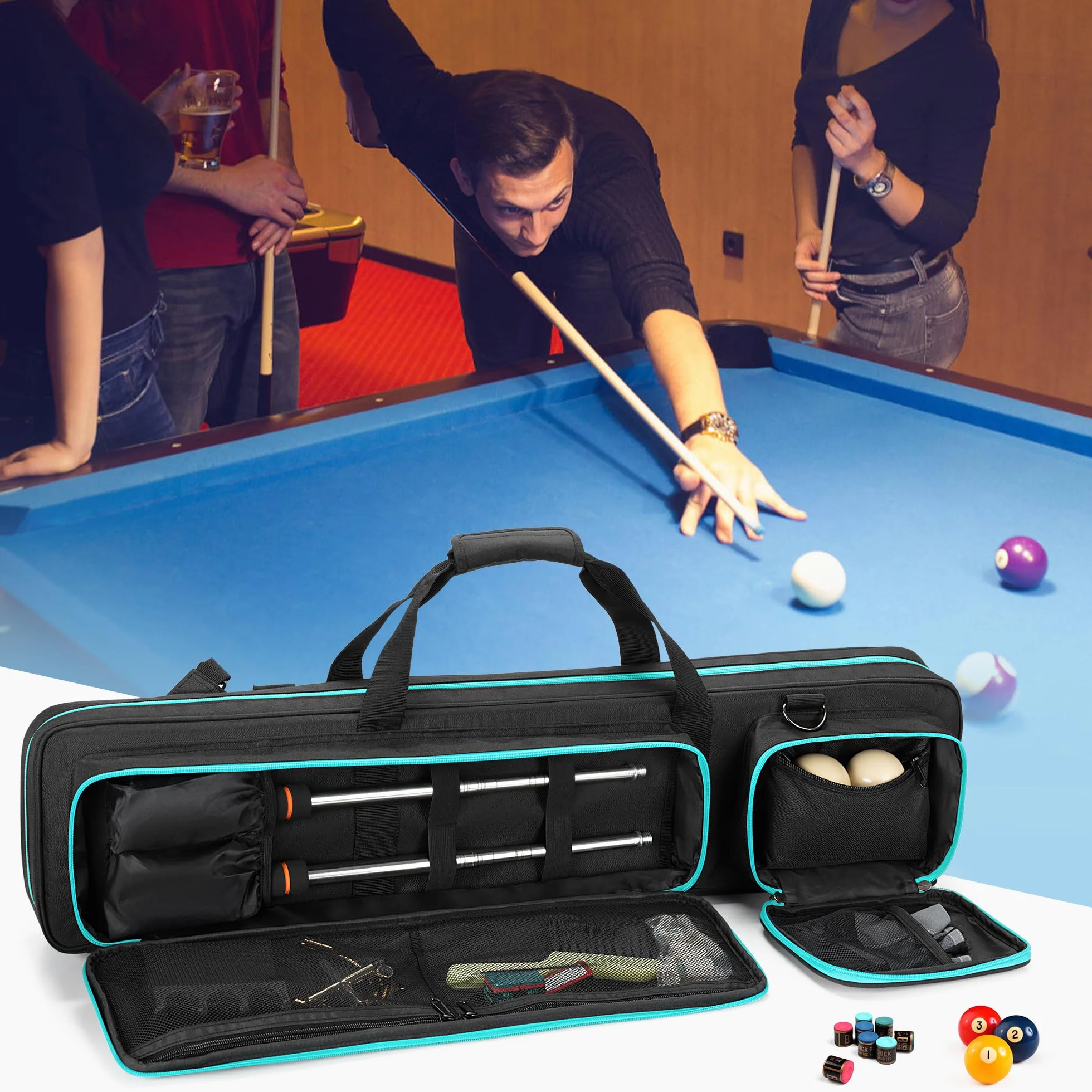 GOBUROS Estuche para Tacos de Billar 4x4 con Capacidad para 4 Colillas y 4 Ejes