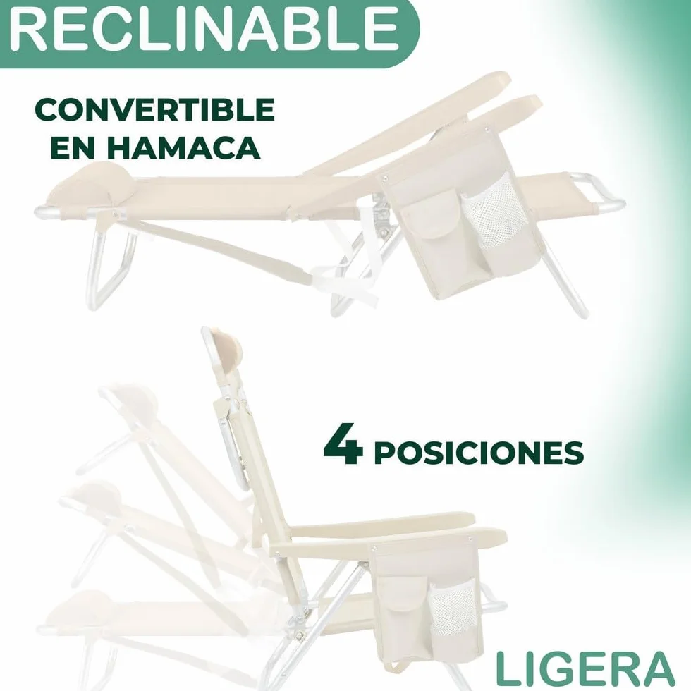 LOLAhome Silla Playa Mochila de 4 Posiciones de Aluminio y textileno de Color Beige