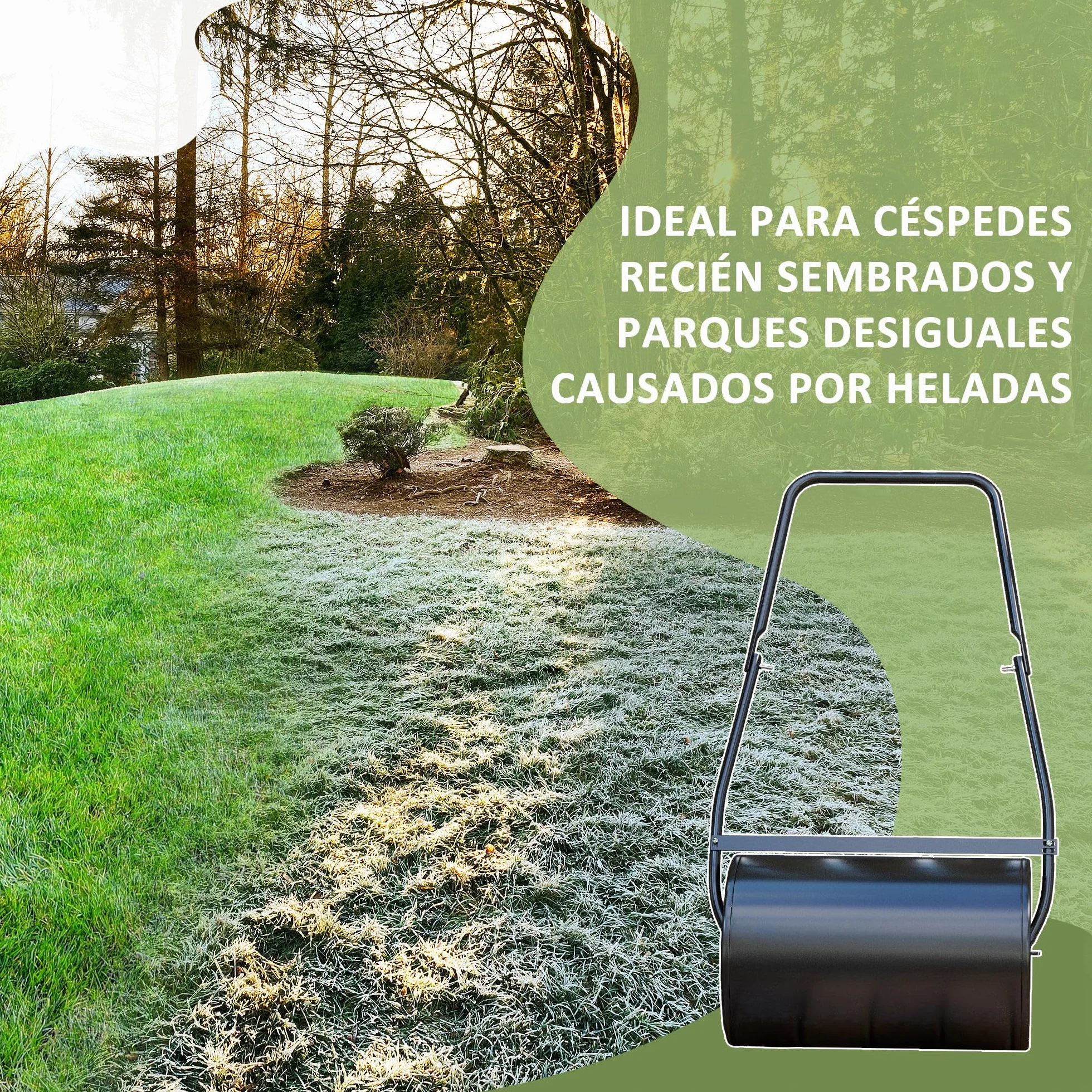 DURHAND Rodillo de Césped de Jardín Apisonadora de Césped de Acero 38L Llena de Agua o Arena Medida de Rodillo Φ50x32cm Asa Desmontable