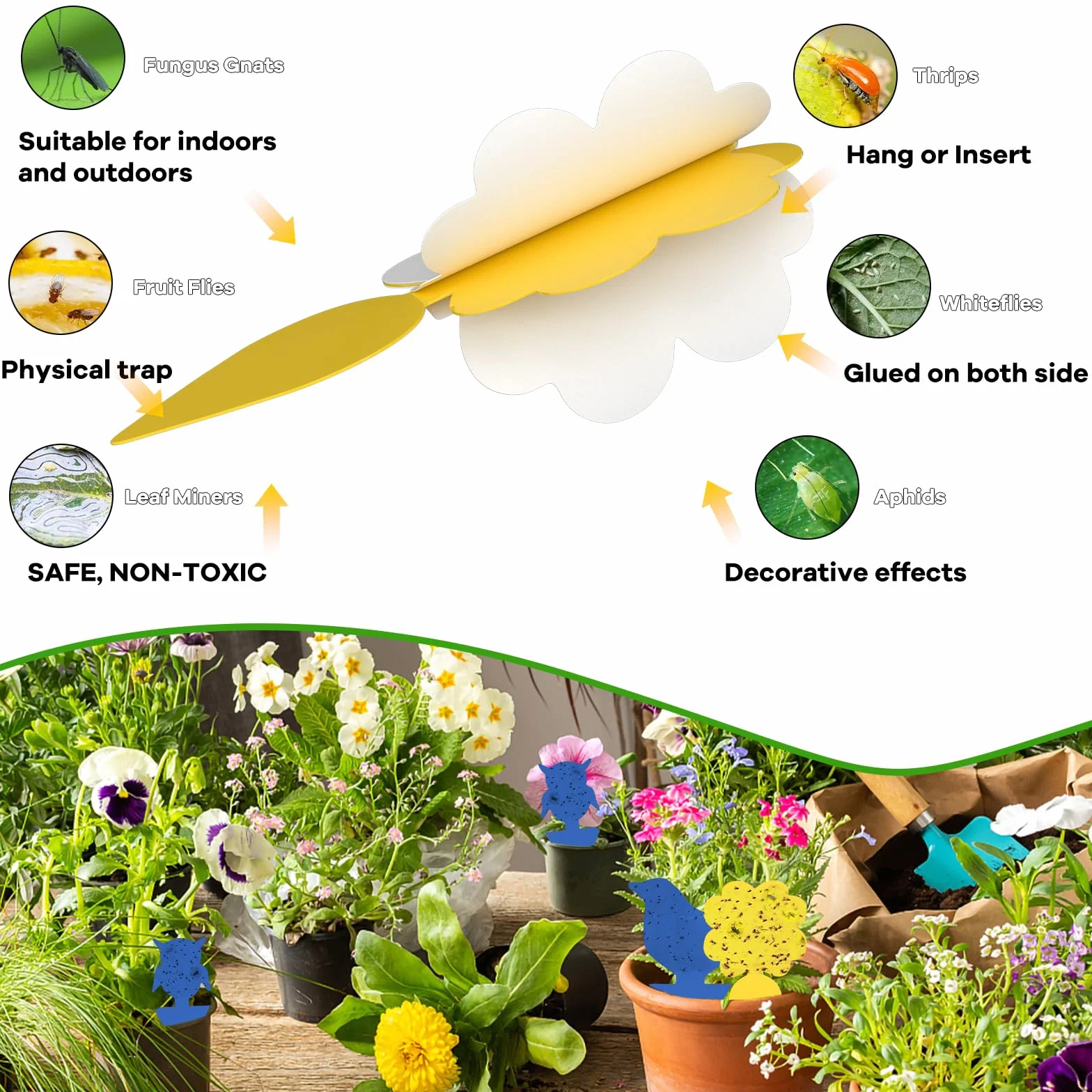 Trampas Adhesivas para Plantas 26 Unidades, Atrapa Moscas de Doble Cara para Interior y Exterior, Potente Control de Plagas No Tóxico para Mosquitos, Moscas de la Fruta y Pulgones