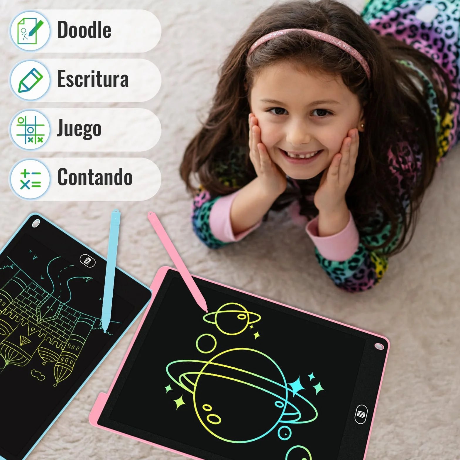 Electight Tablet Escritura LCD 12 Pulgadas 2 Packs Pantalla Colorido Infantil Juguetes Educativo Niños Borrable Bloqueo