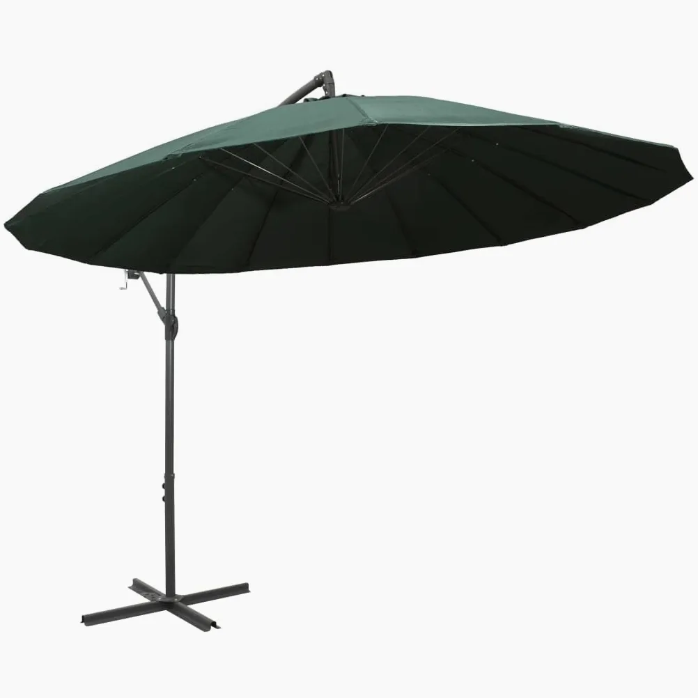 Sombrilla de Jardín con Mecanismo de Manivela y Base Cruzada, 16 Varillas y Poste de Aluminio para Protección UV y Espacio Extra Grande, Tela de Poliéster Fácil de Limpiar
