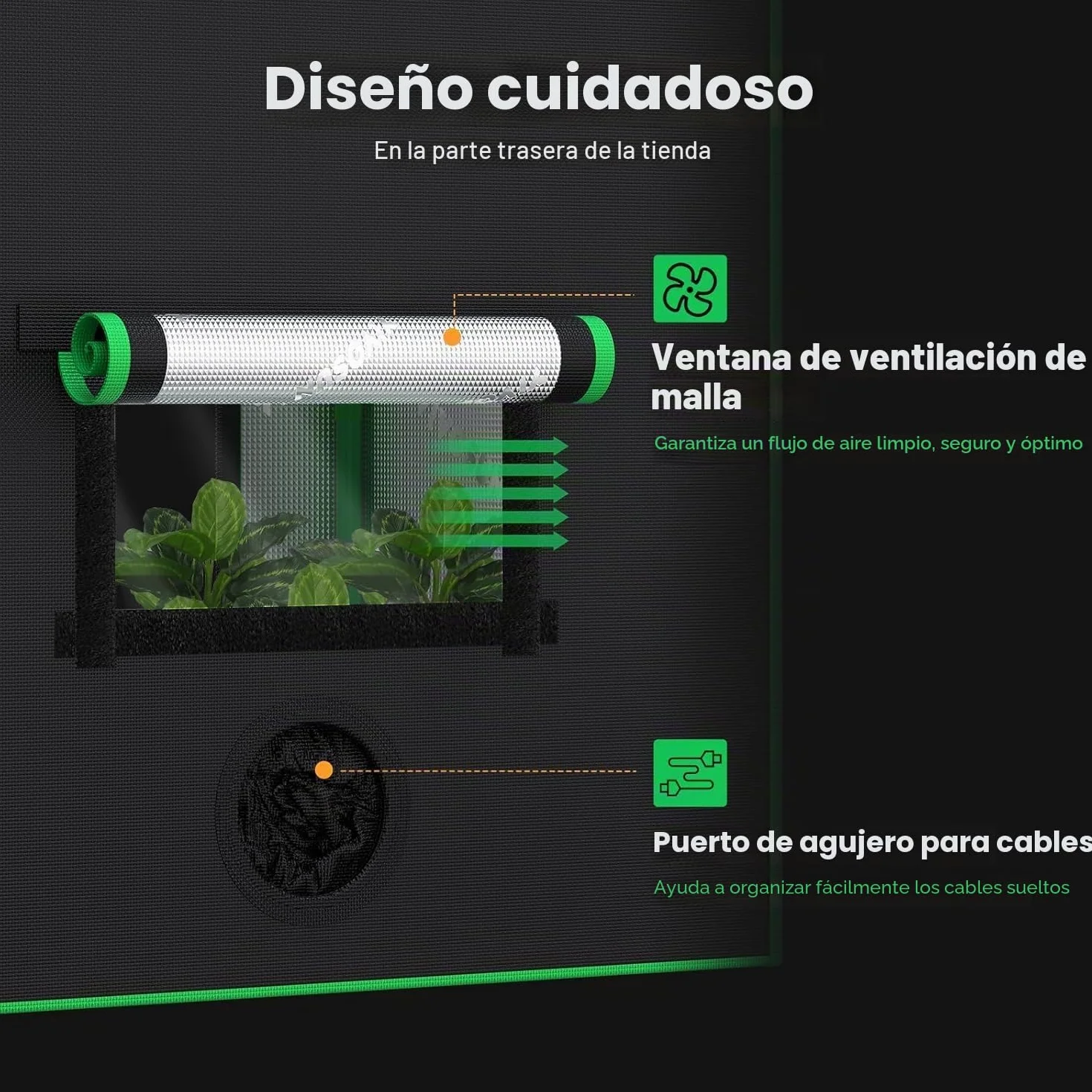 VIVOSUN Tienda de Cultivo Pequeña 50x36x54cm, Cultivo Hidropónico, Tienda de Cultivo Interior de Mylar Altamente Reflectante, Fondo Sellado, Ventana de Ventilación, Puerto de Orificio para Cables