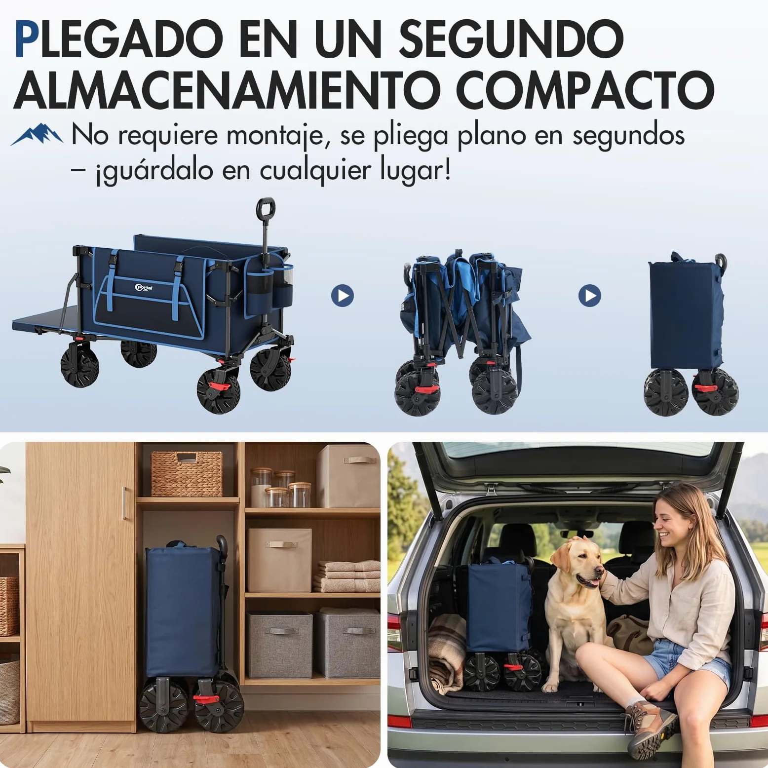 Portal Carro Playa Plegable XXL 400L – Carro Plegable de Playa con Ruedas Grandes y Portón Trasero Abatible, Capacidad 210 kg, con Freno – Vagón para Camping, Jardín y Festivales