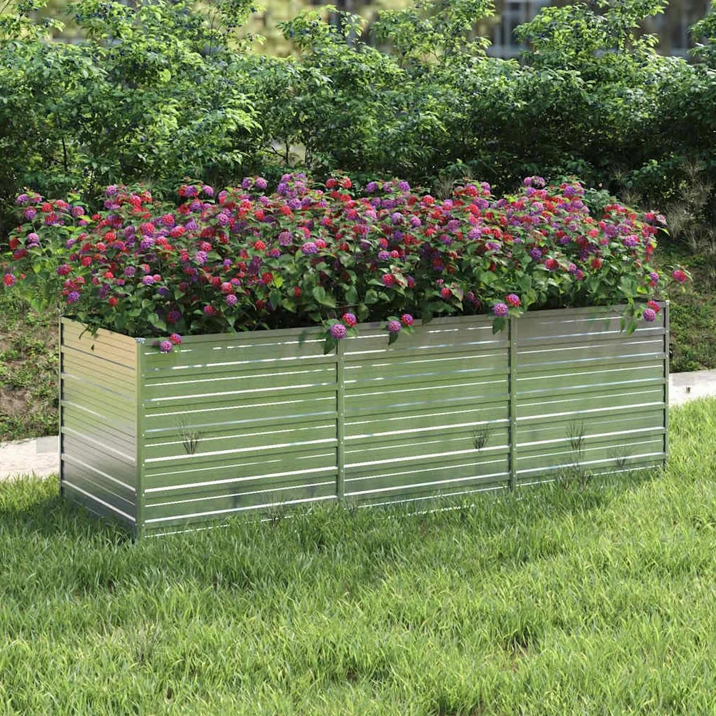 vidaXL Huerto Elevado de Acero Galvanizado, Plata, 240x80x77 cm, Macetero para Patio, Terraza y Jardín, Caja para Flores y Verduras, Huerto DIY, Maceta de Jardín
