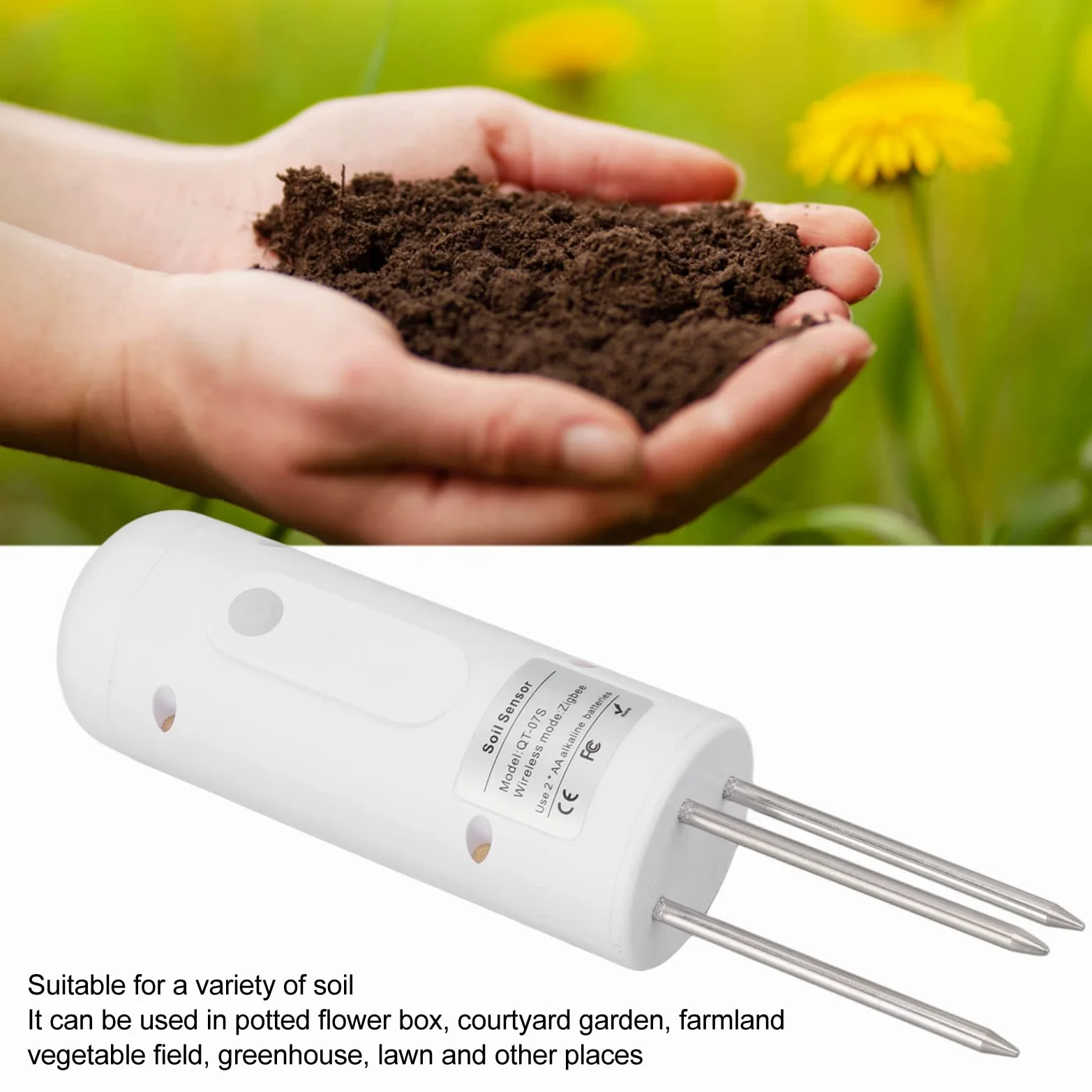 Sensor inalámbrico de suelo con sonda de 2.4 pulgadas, termómetro de temperatura del suelo, sensor de temperatura, medidor de agua del suelo para jardinería