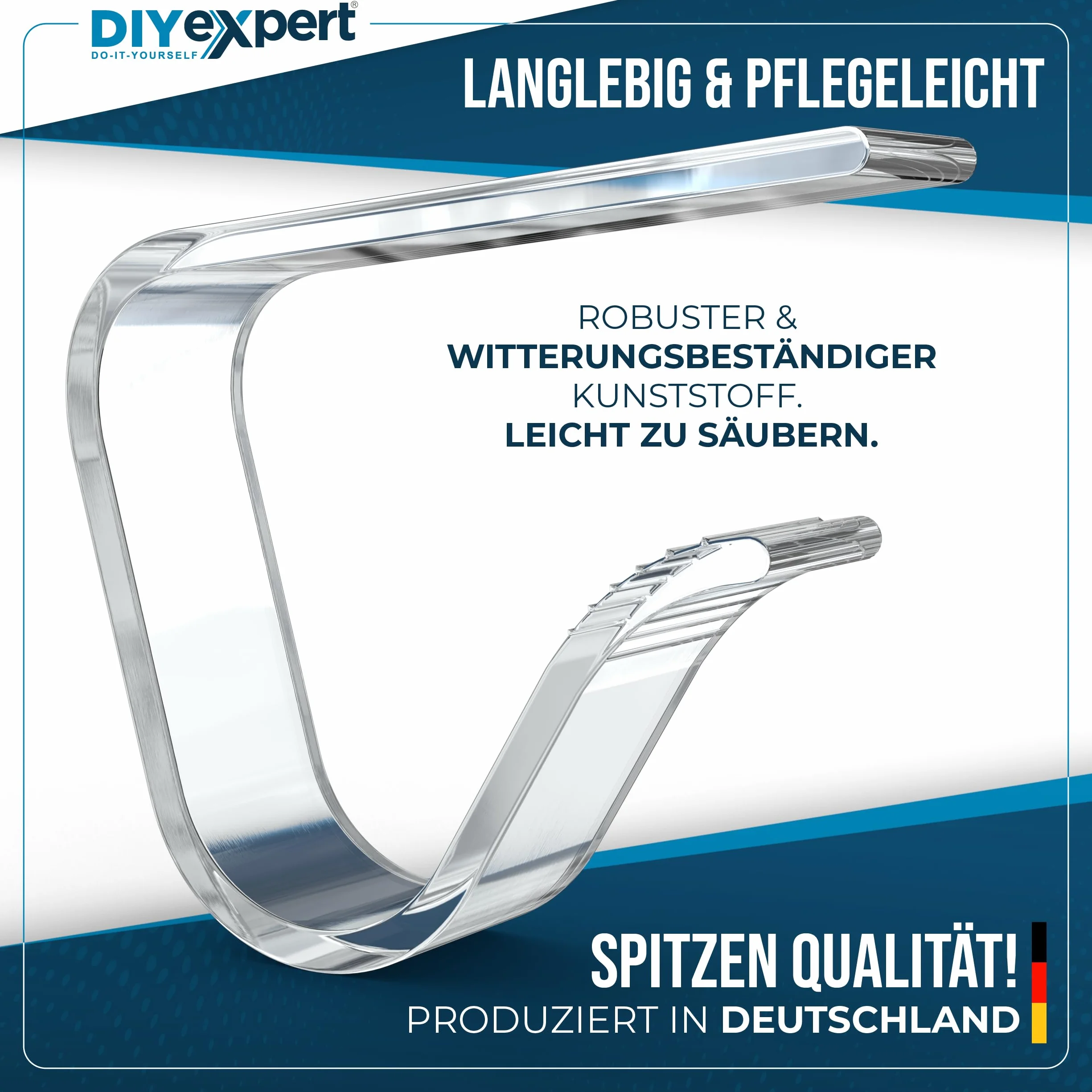 DIYexpert Pinzas para mantel transparentes, fabricadas en Alemania, hasta 45 mm, 8 unidades, resistentes a la intemperie y antideslizantes, para jardín, balcón e interior