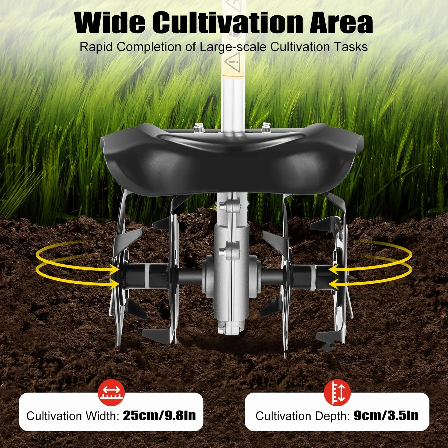 Rototiller a gas de 51.7 CC, cultivador de mano pequeño de un solo cilindro de 2 tiempos, 6500 RPM refrigerado por aire con tanque de combustible de 1.1 L para deshierbe de suelo suelto de