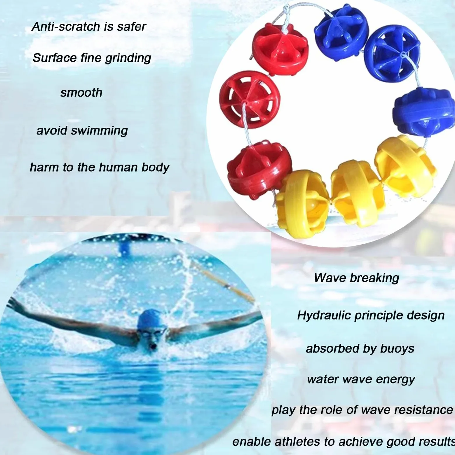 Flotadores de Cuerda, Divisor de Cuerda de Seguridad para Piscinas, Kits de Cuerdas para flotadores en Espiral para Entrenamiento de natación, 8 Boyas/m Valla de Seguridad para bajío