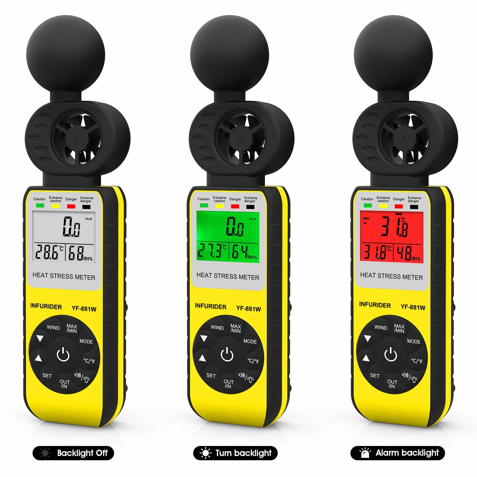 Anemómetro Digital Medidor de Velocidad del Viento,Medidor de Estrés Térmico WBGT Mide la Velocidad del Viento/Temperatura del Viento/Humedad,Medidor de Viento para Industrial y Exterior