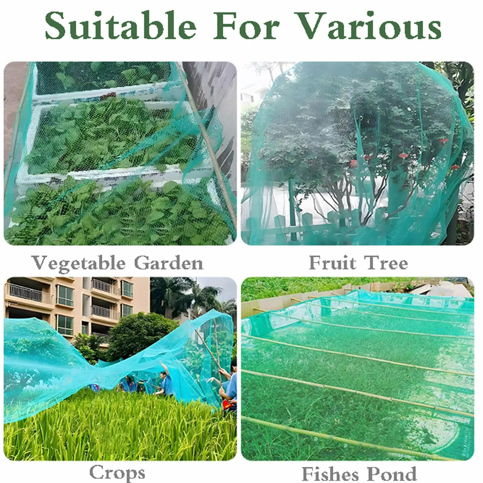 Red antigranizo para jardines, malla protectora para cultivos y huertos, fácil instalación, barrera para pájaros resistente al desgarro, ideal para protección de árboles frutales