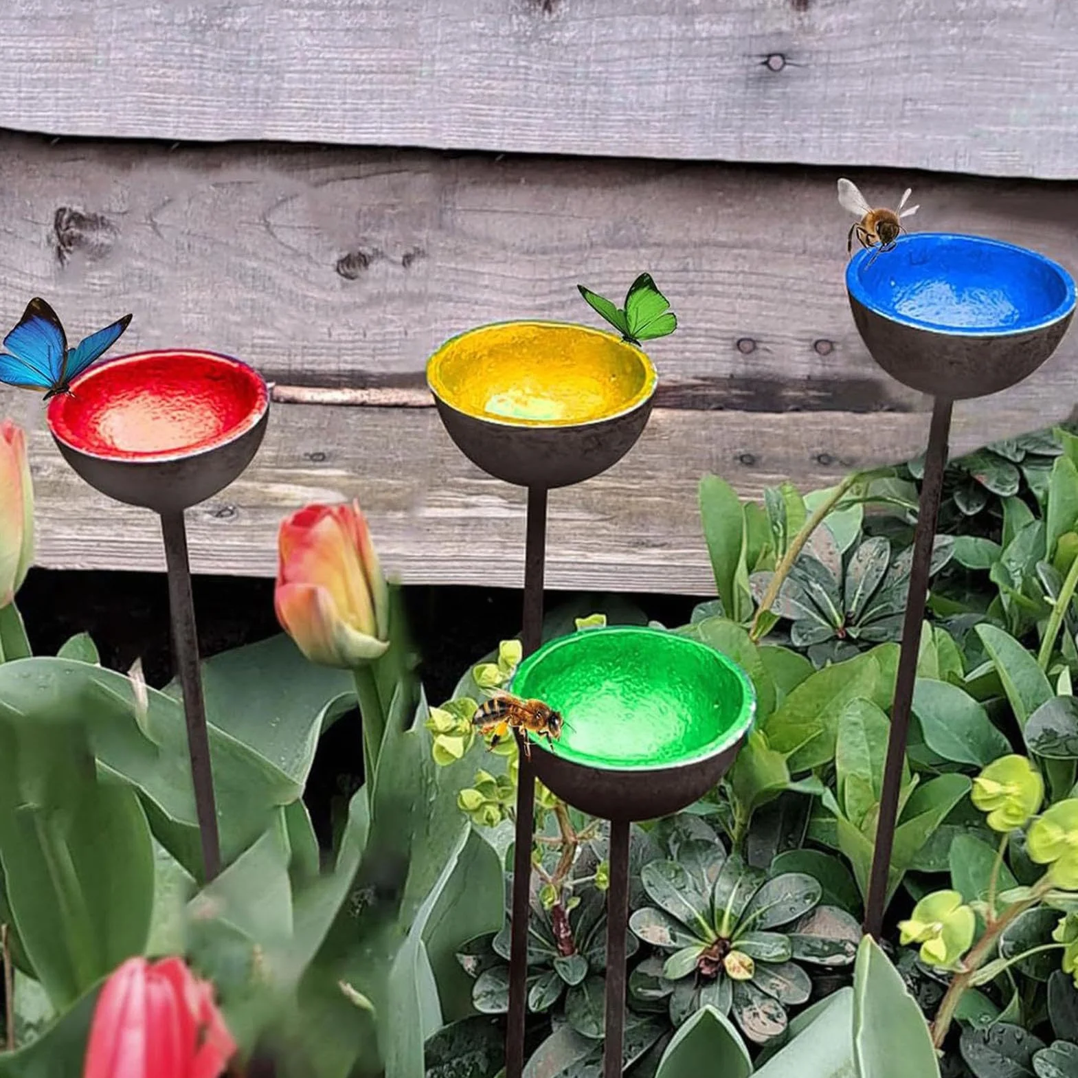 4 vasos de abejas para jardín de abejas sedientas, estación de riego de abejas, taza para beber insectos de abeja, comedero de agua de abeja, decoración de jardín
