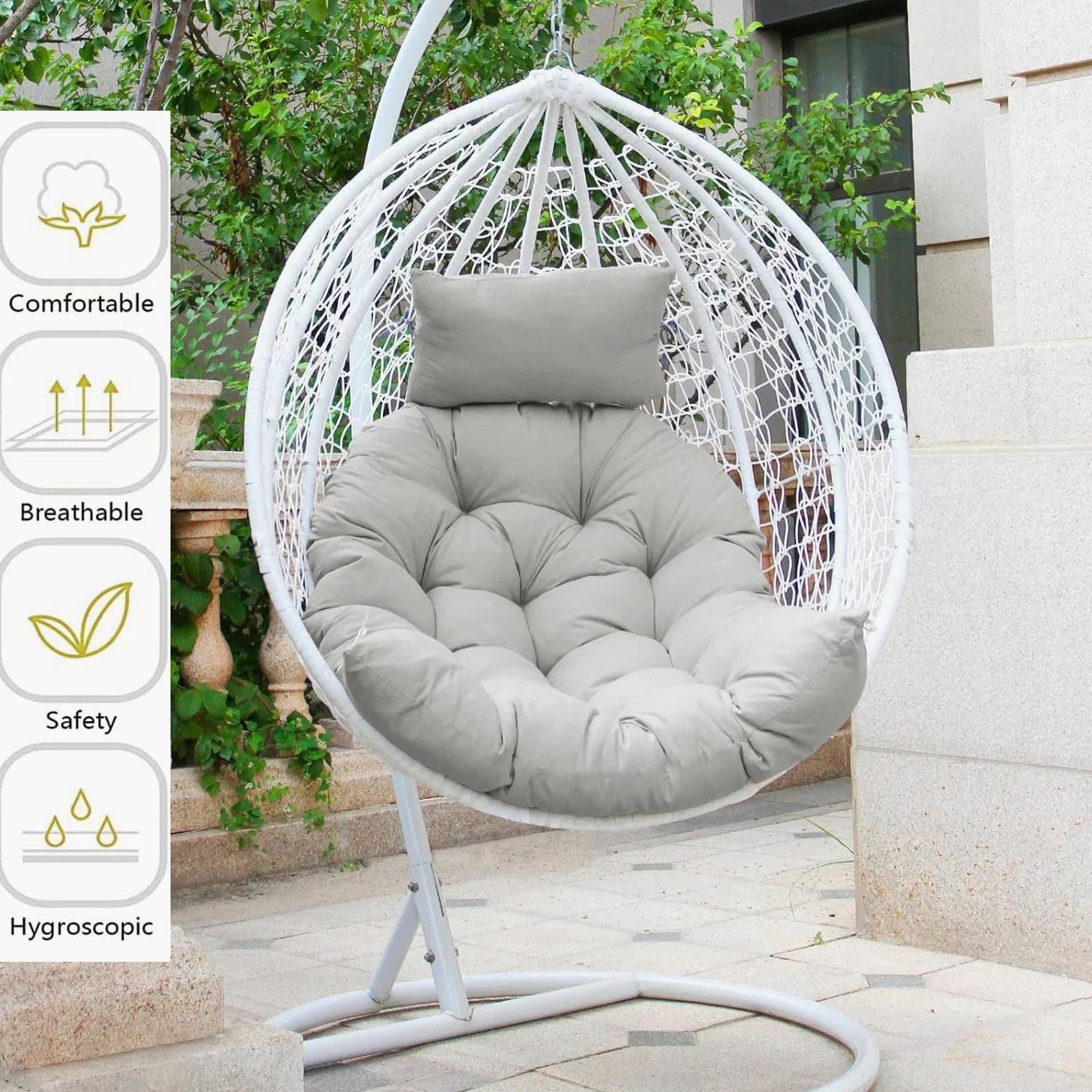 Cojín para Silla Columpio Exterior Interior Huevo Cesta Colgante Reclinable Gris Oscuro
