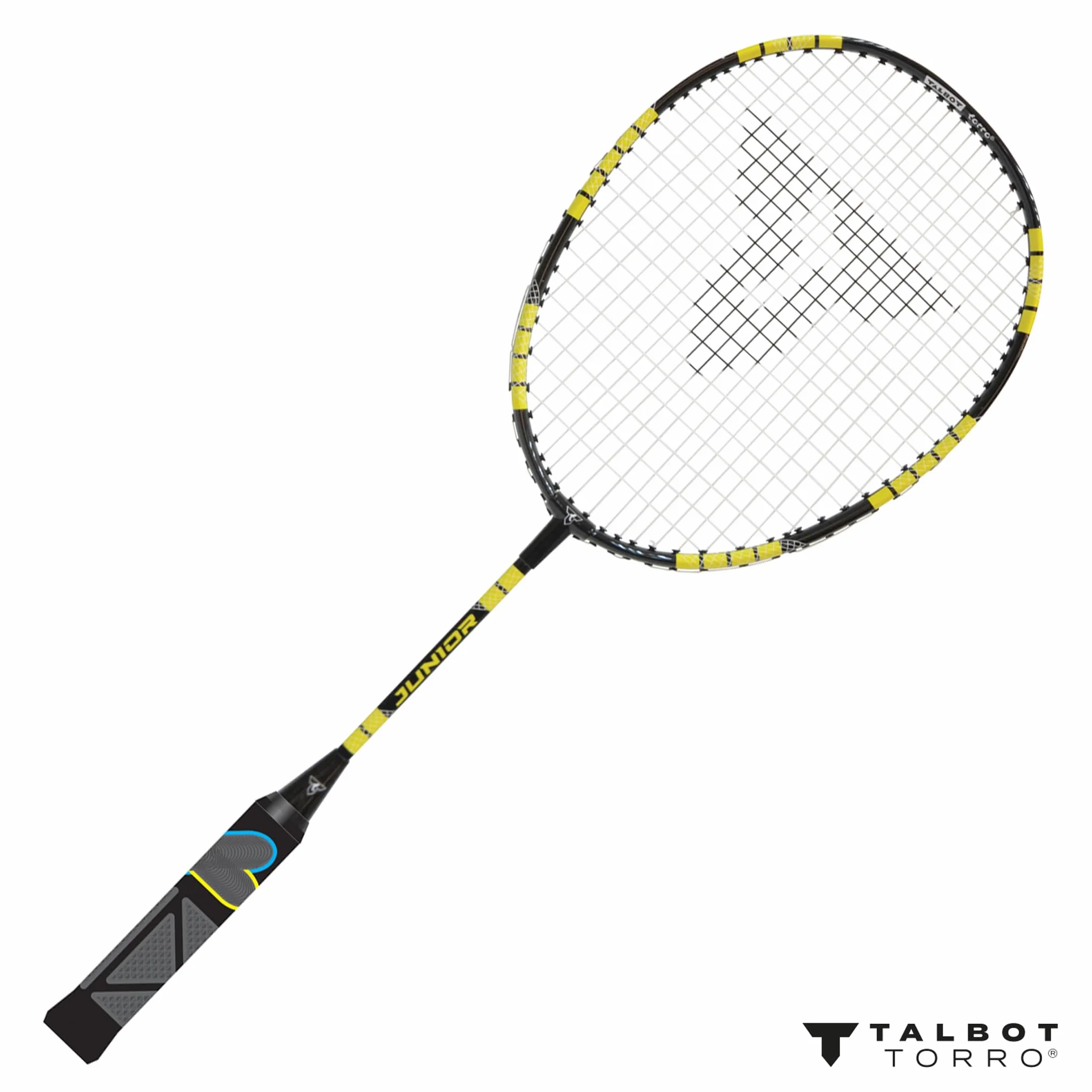 Talbot Torro Eli Junior Badmintonschläger 58 cm Lerngriff Tropfenkopf Schwarz Gelb Blau