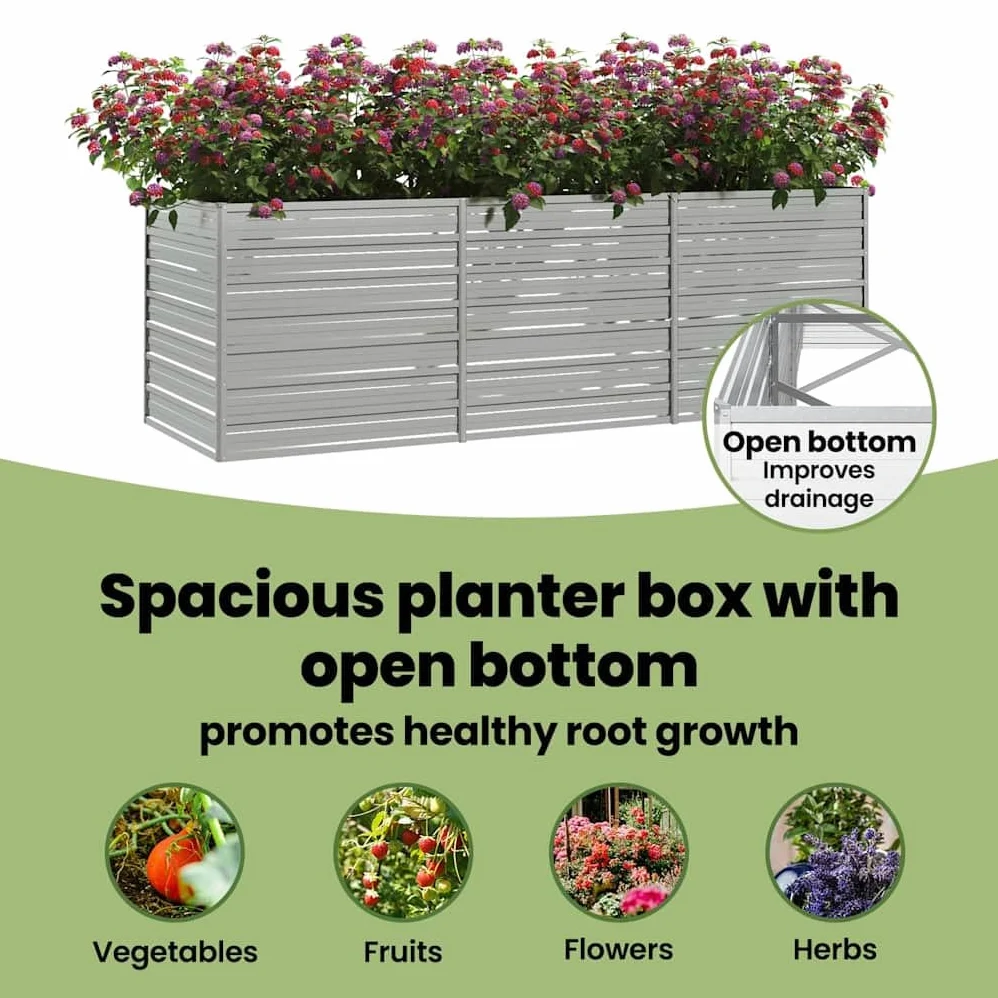 vidaXL Huerto Elevado de Acero Galvanizado, Plata, 240x80x77 cm, Macetero para Patio, Terraza y Jardín, Caja para Flores y Verduras, Huerto DIY, Maceta de Jardín