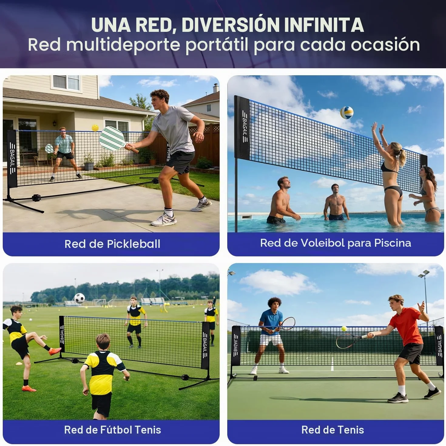 BAGAIL Red de Bádminton Plegable de Nailon con Soporte Altura Regulable y Bolsa de Transporte