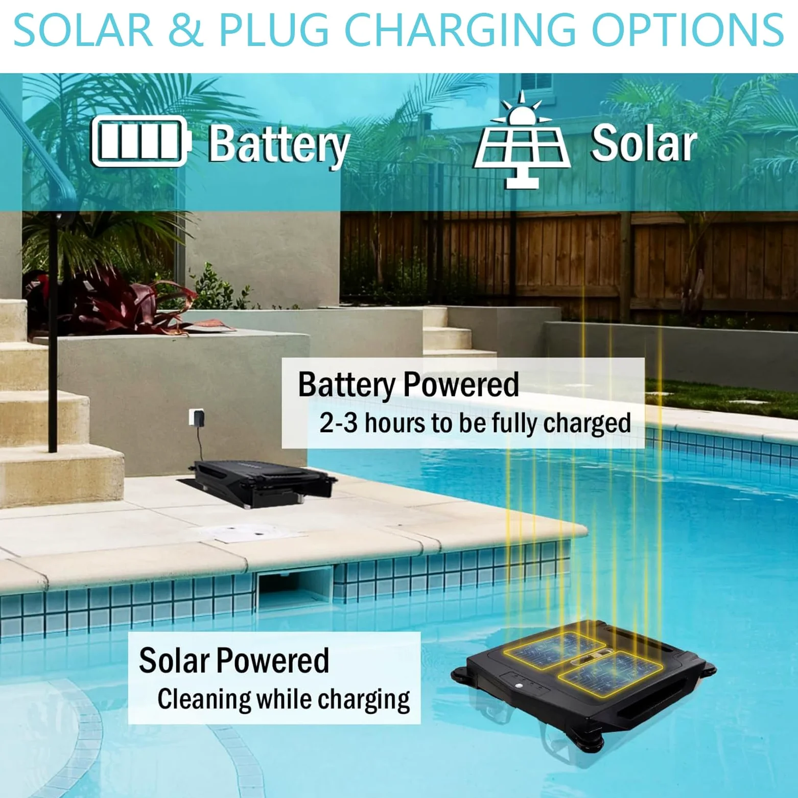 Limpiador robótico automático de Piscinas Alimentado por energía Solar, Limpiador de Piscinas Solar de Modo Dual y Limpieza Continua Durante la Noche, para Todas Las Piscinas