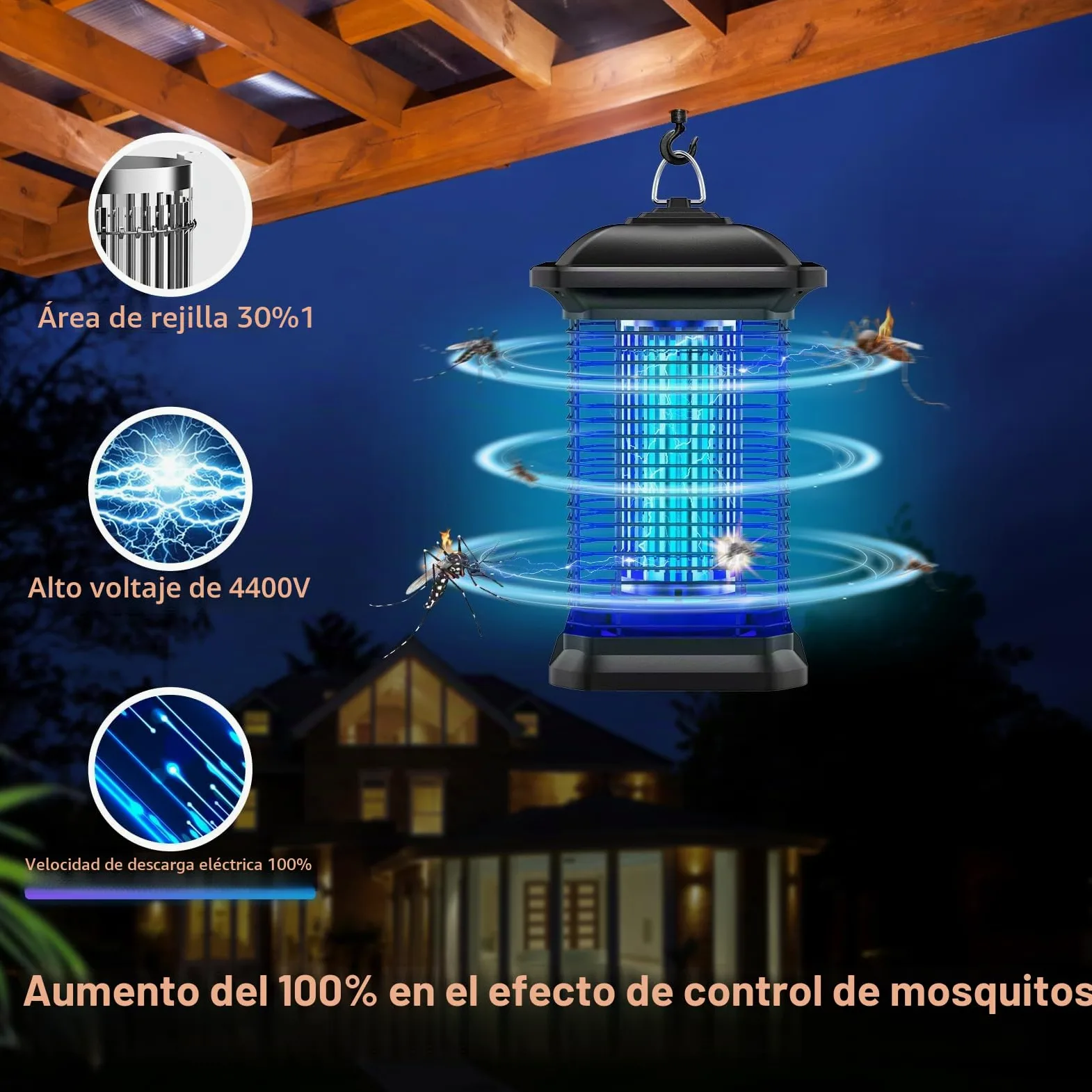 Lámpara Antimosquitos, 18W 4000V Potente Mata Insectos Eléctrico UV, Repelente De Mosquitos para Moscas Alcance 100m² Reducción Eficaz De Los Insectos Voladores para Patio Jardines Patio Trasero