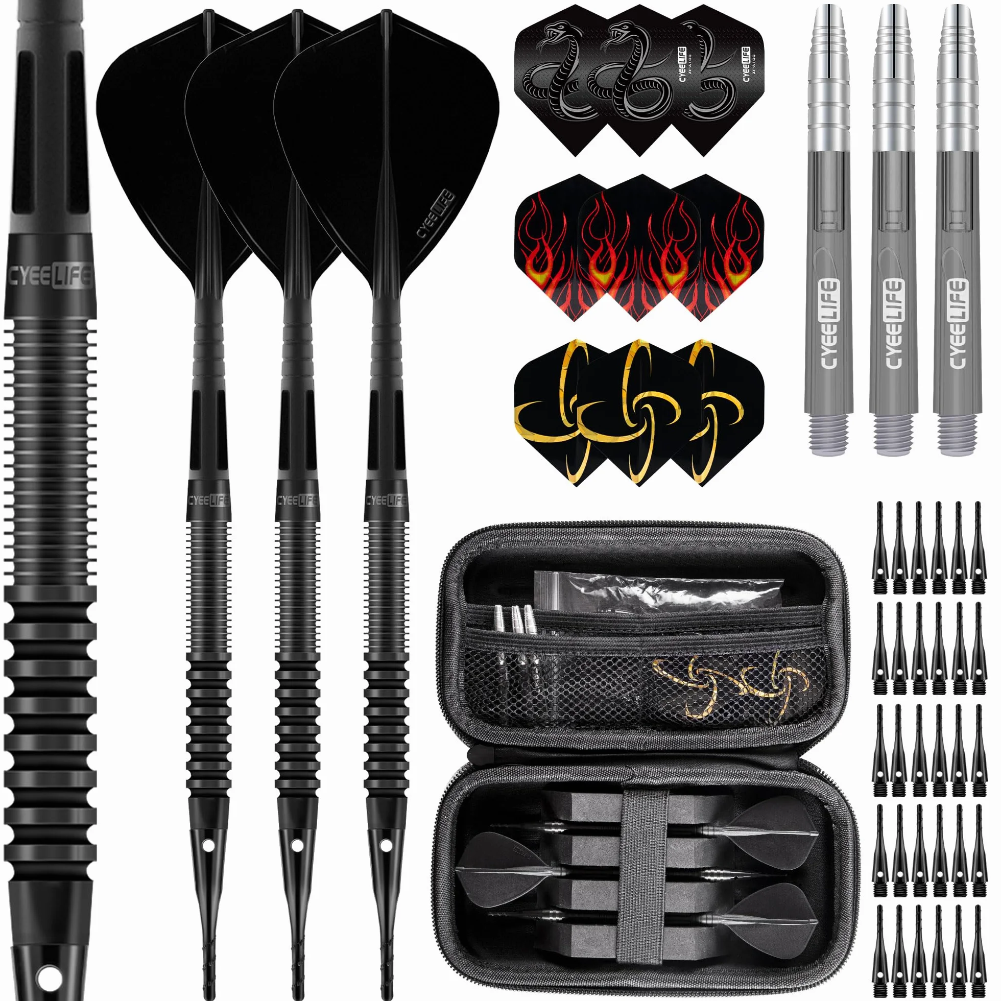 Dardos CyeeLife 90% tungsteno 3 Unidades Juego Profesional con Plumas cañas y Puntas Negro