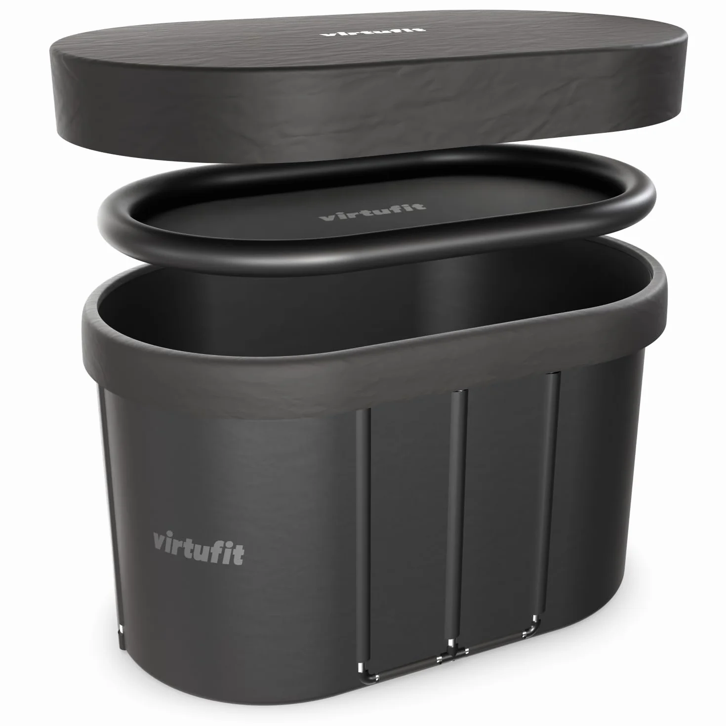 VirtuFit Baño de hielo ovalado de 500 l – Piscina de agua fría Ice Bath para regeneración y recuperación muscular, plegable, aislamiento de 5 capas, incluye accesorios, exterior e interior, antracita