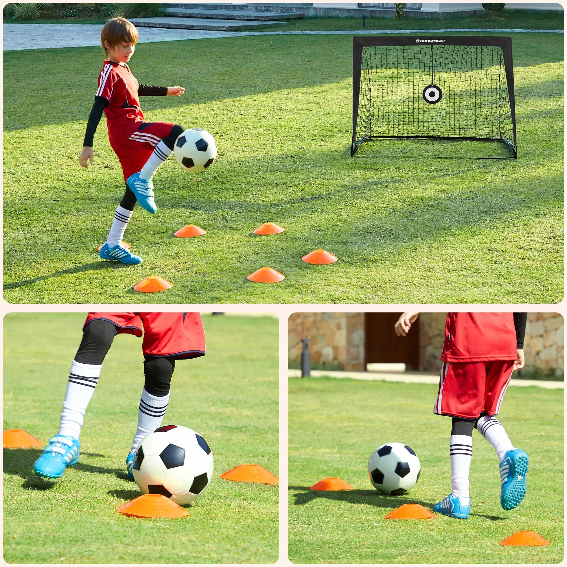 SONGMICS Portería de Fútbol Infantil Portátil y Plegable, Juego de 2, Fibra de Cristal