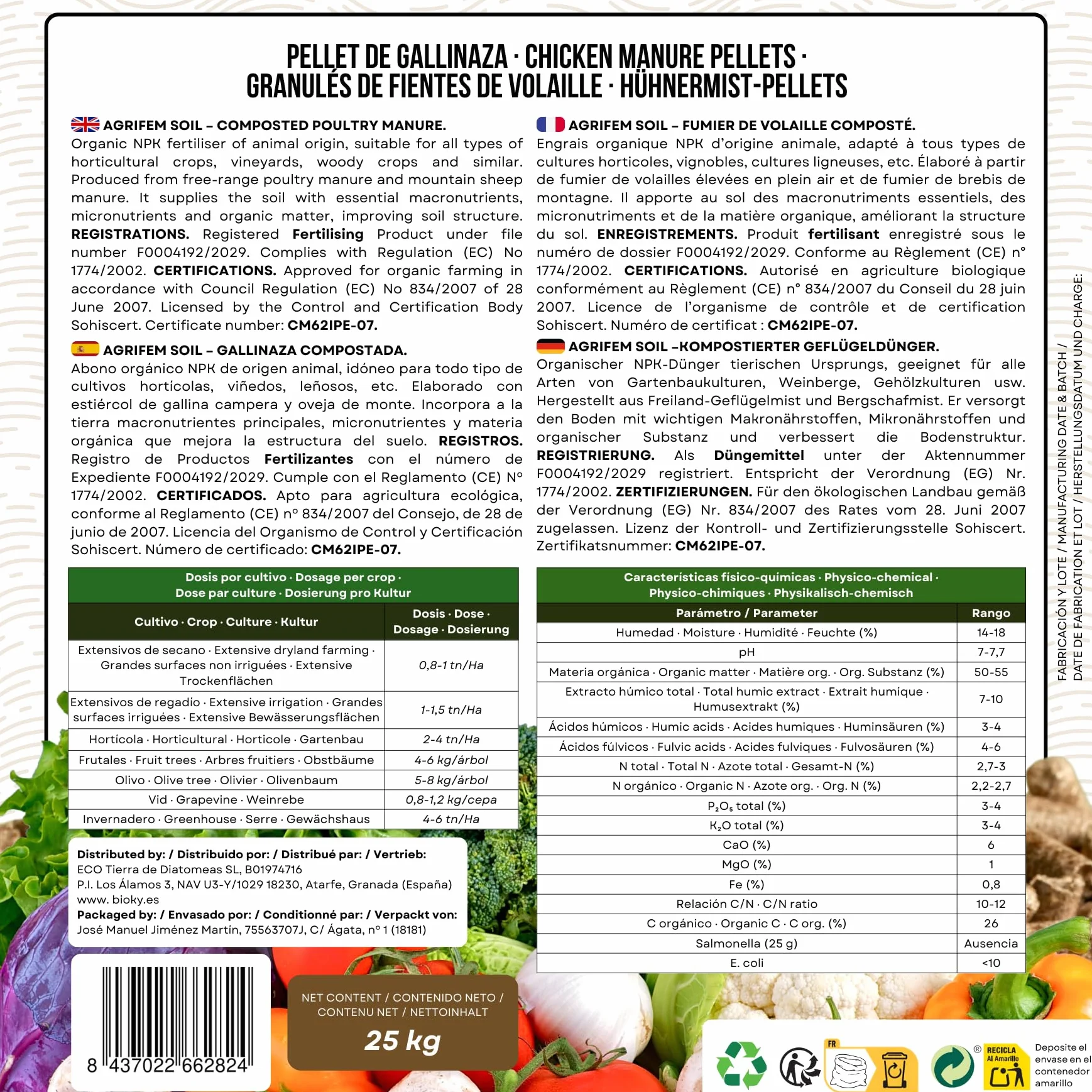 Gallinaza 25kg - Abono Orgánico para Huerto y Plantas de Interior - Fertilizante Orgánico en Pellets - Abono Sólido de Liberación Lenta - Estiércol de Gallina - NPK | Agricultura Ecológica (25)