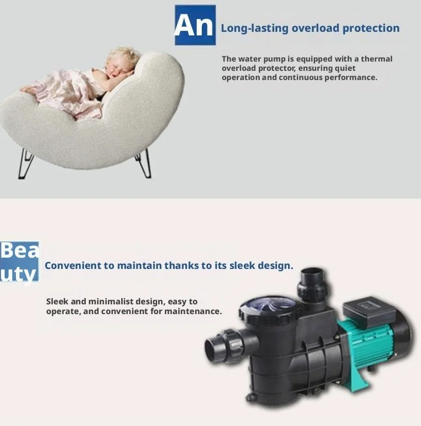 Bomba de agua autocebante para piscina de 1100W, bomba de circulación de alto flujo de 360L/min para piscina, estanque Koi, acuario, tanque de agua de mar