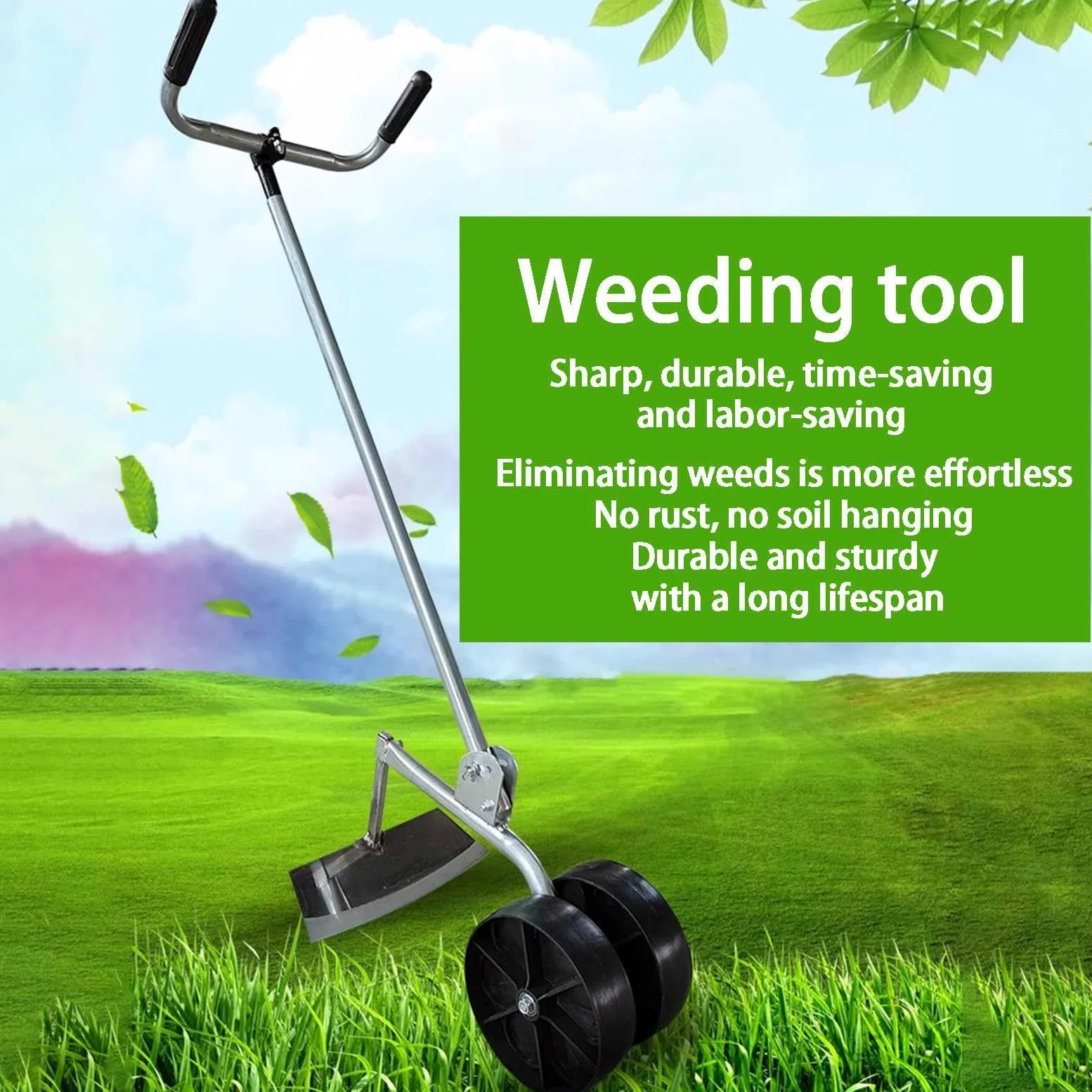 Azadas De Mano para Desherbar,JardíN-Hoe Las Malas-Hierbas con-Rodillos,Altura Ajustable Azada-Cultivador para Desherbar Y Plantar En El JardíN