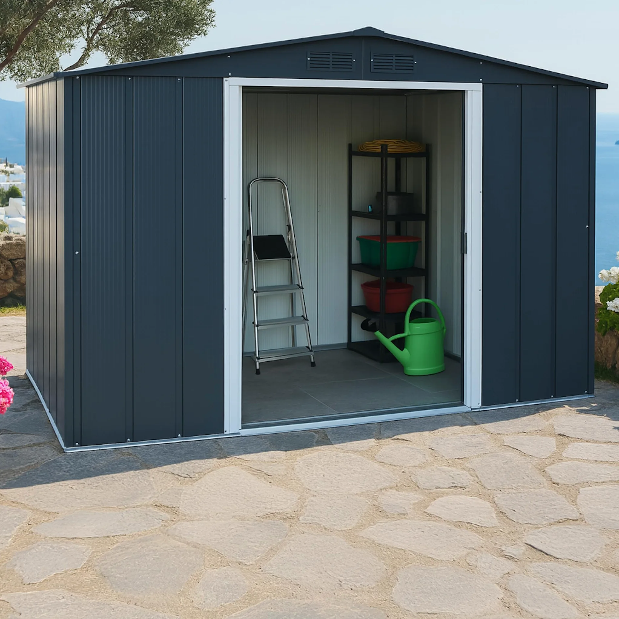 Duramax - caseta cobertizo jardín - ECO ALTEA 8X6 - Metal - color gris antracita - 2.62 x 1.82 x 1.91 metros