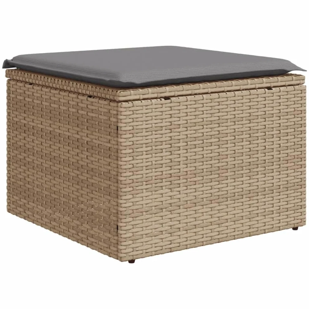 vidaXL Taburete de Jardín con Cojín, Reposapiés con Funda Extraíble, Ratán Sintético Beige