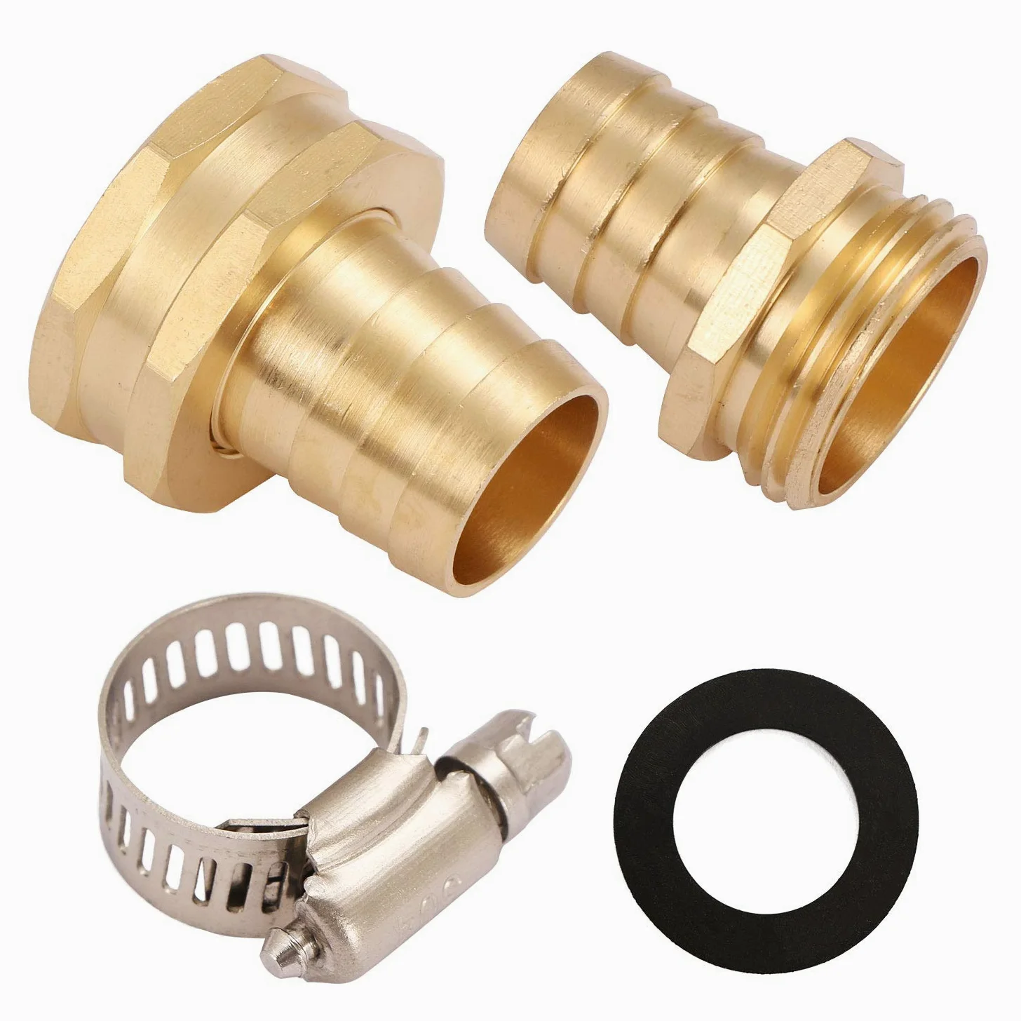 Conector de manguera de jardín de latón macizo con abrazaderas de acero inoxidable, accesorios de manguera de jardín macho y hembra, 3 juegos (3/4")