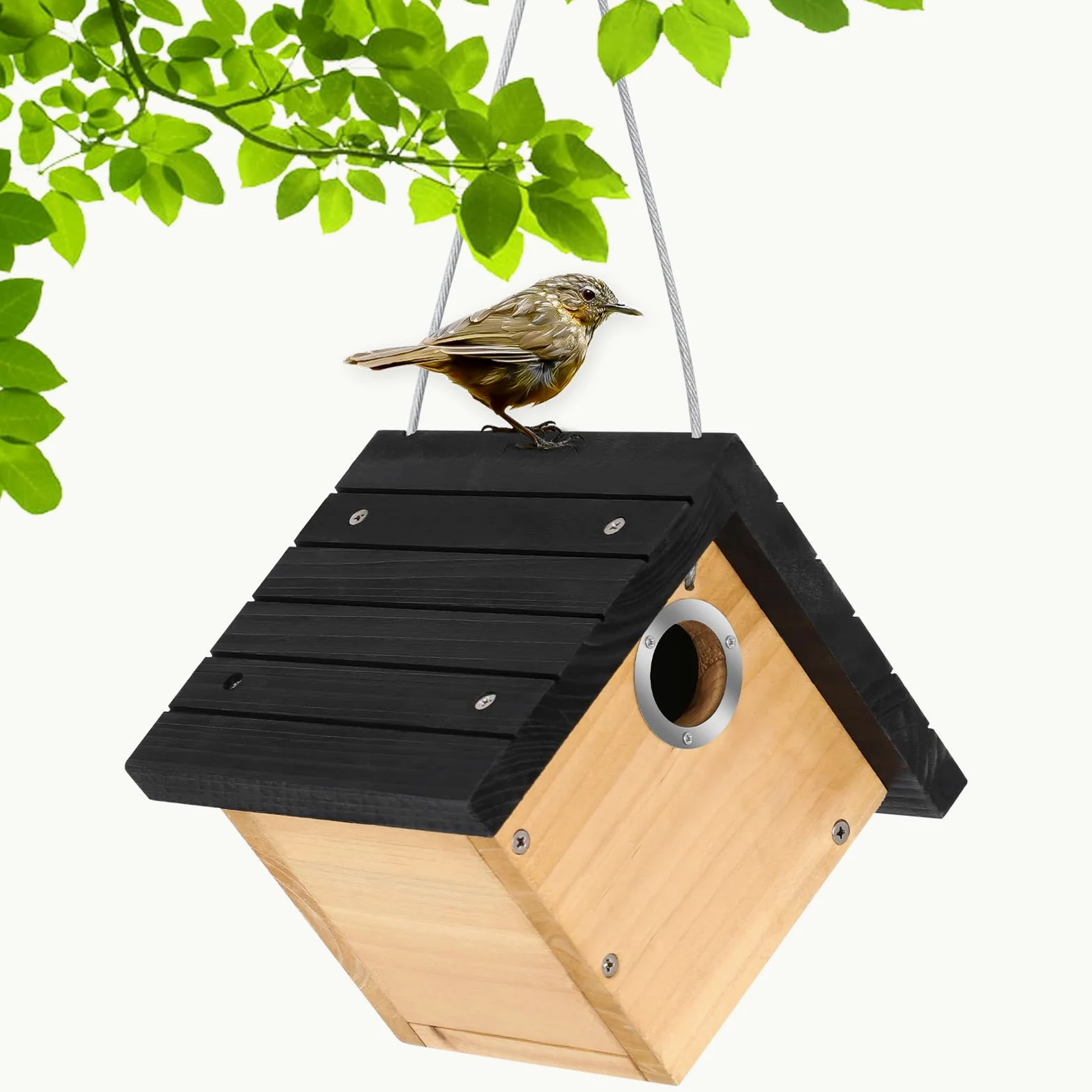 Gtongoko Casa de pájaros de madera para exteriores, casa colgante de cedro para exteriores, nido de pájaros con rejillas de ventilación, puerta limpia para observación de aves silvestres, 1 paquete,