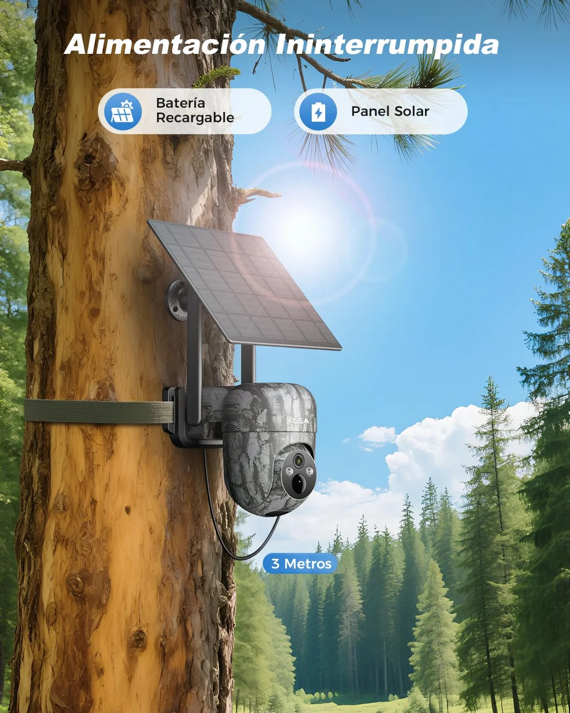 Xega 4G Solar Trail Camera 2K 3MP Exterior PTZ Night Vision No SIM WiFi