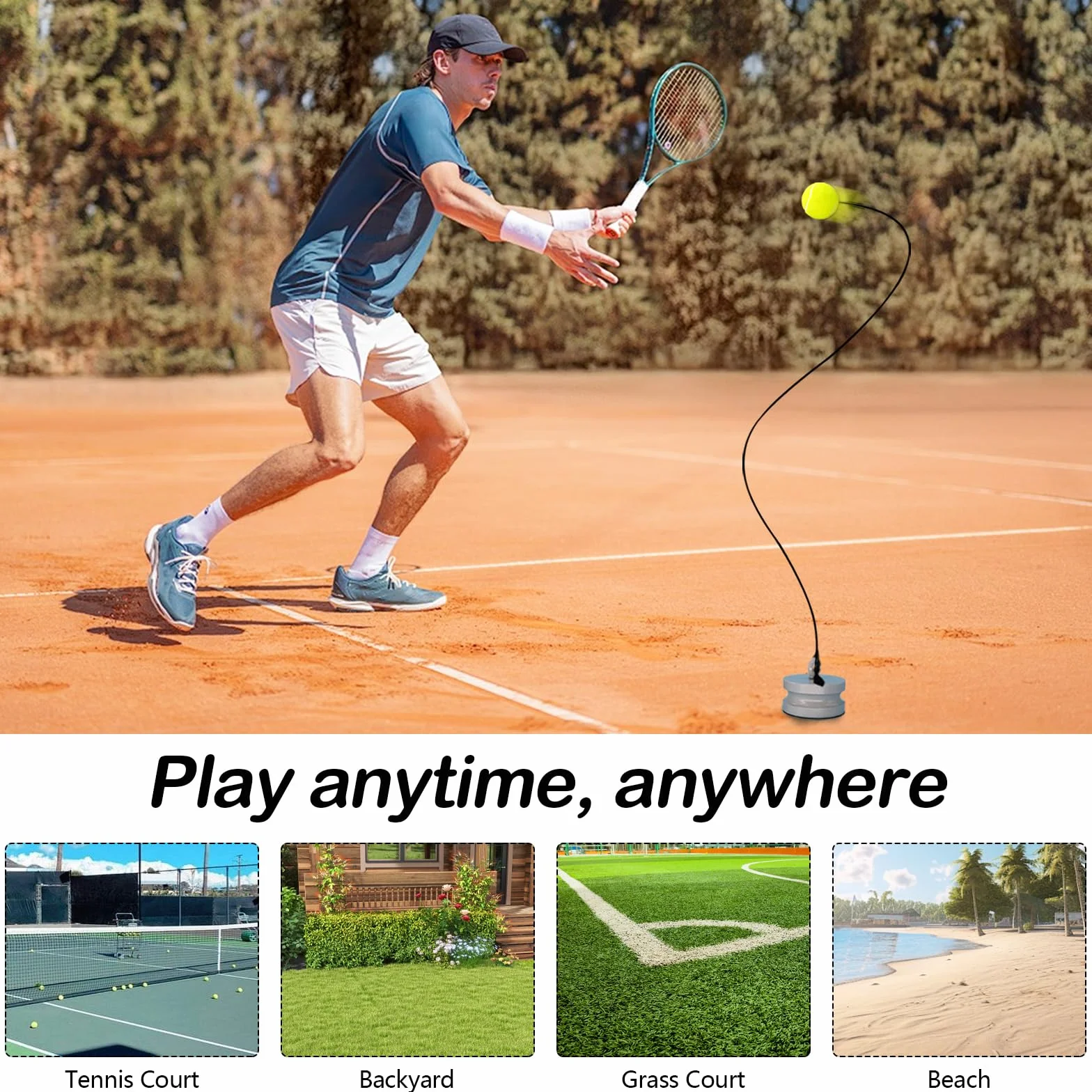 Set De Entrenamiento De Tenis con Base Metálica 1,2 kg y 2 Pelotas De Rebote