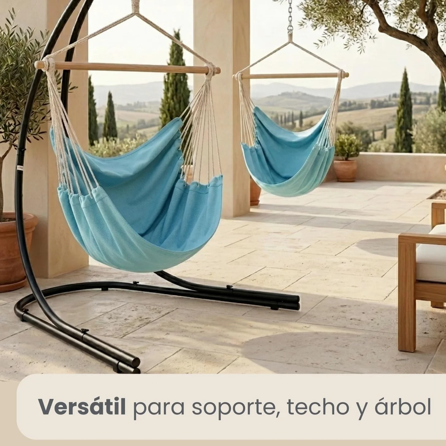 AMANKA Hamaca XXL para Toda la Familia | Asiento suspendido 190x140cm | 100% algodón | Hamaca para el jardín Peso máximo soportado 150 kg | Color Azul Pacifico