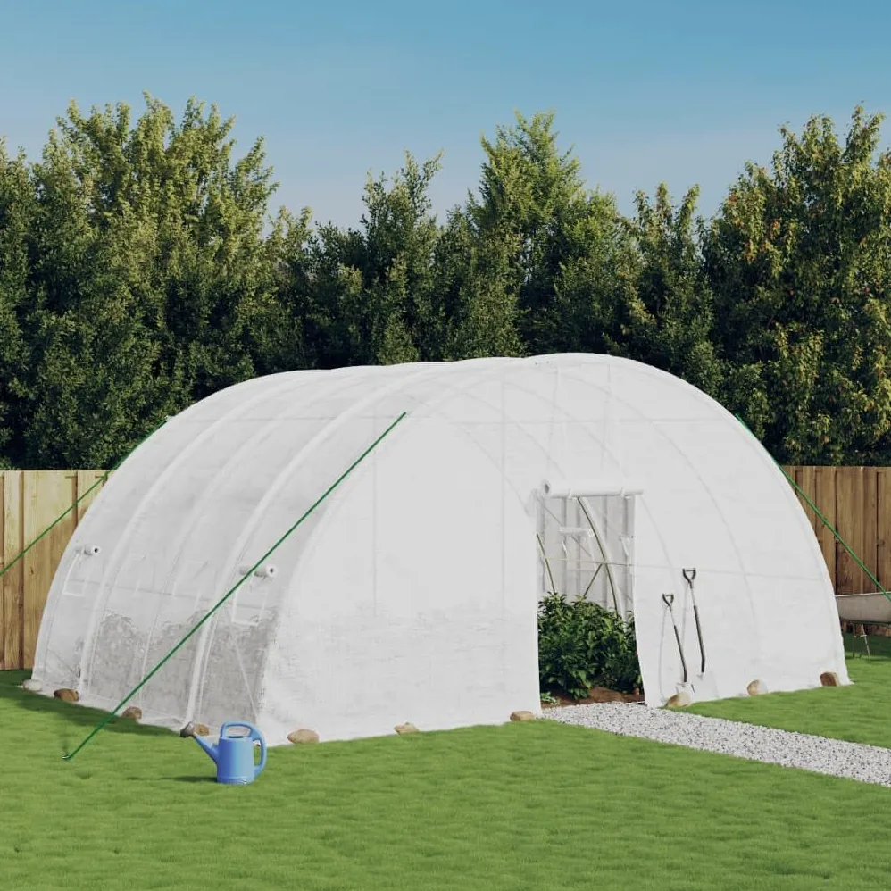 Invernadero con marco de acero, color blanco, 24 m², 6 x 4 x 2,85 m, resistente a la intemperie, tienda de campaña para plantas con puerta enrollable y ventanas de red para cultivo de