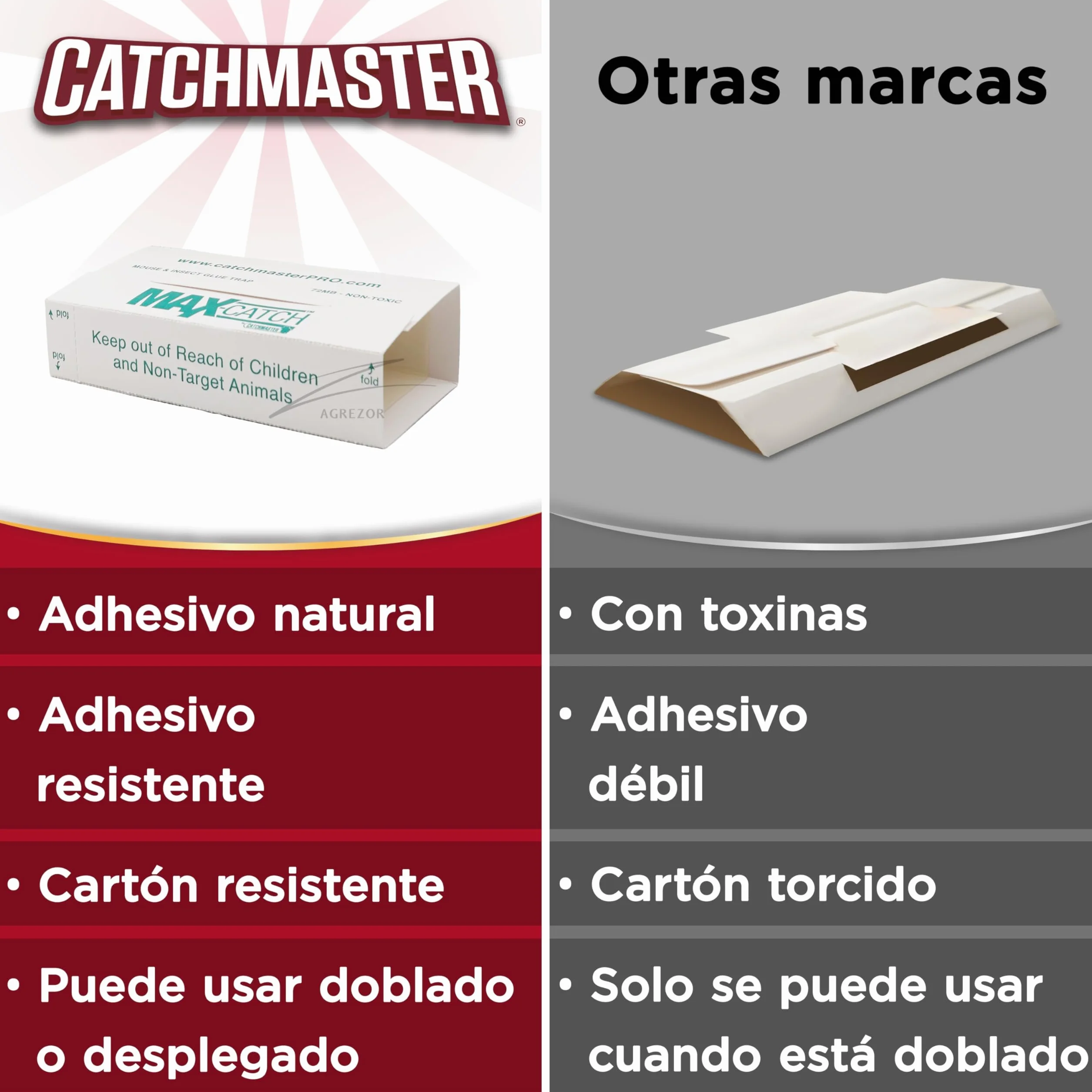 Catchmaster 72MAX 9X Trampas para Ratones Adhesiva | Sin Veneno | Trampas efectivas para Ratones Pegamento | Fácil de Usar | Atrapa para Uso en Interiores