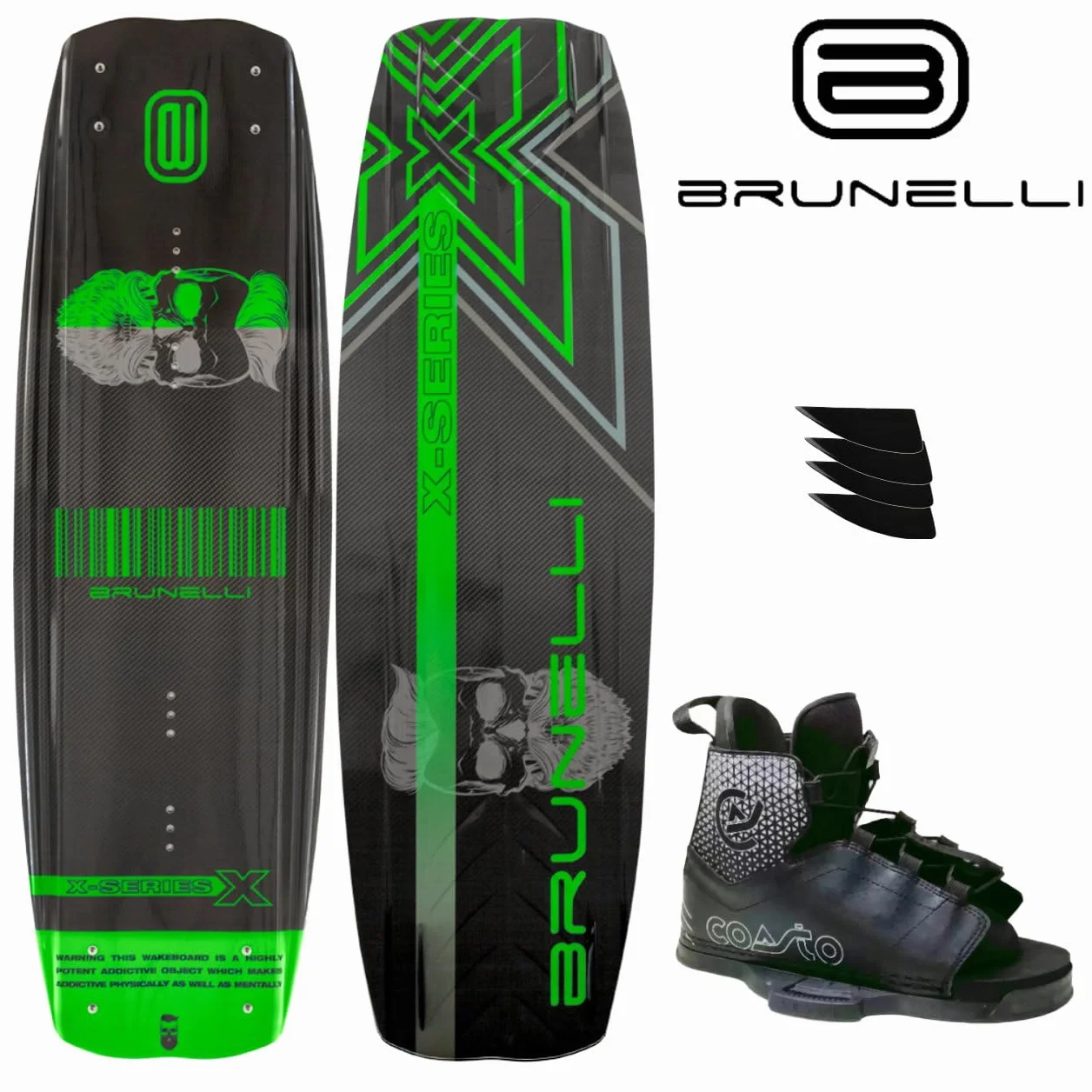 BRUNELLI Coasto Diamond Juego de wakeboard 138 cm tabla fijación verde