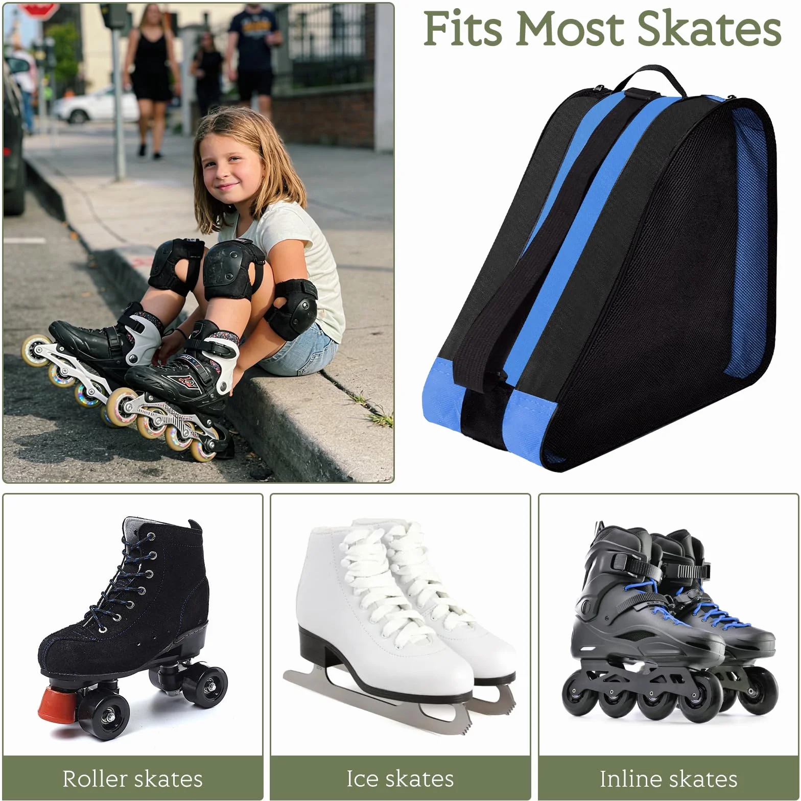 Bolsa para patines de hielo con correa ajustable para niños