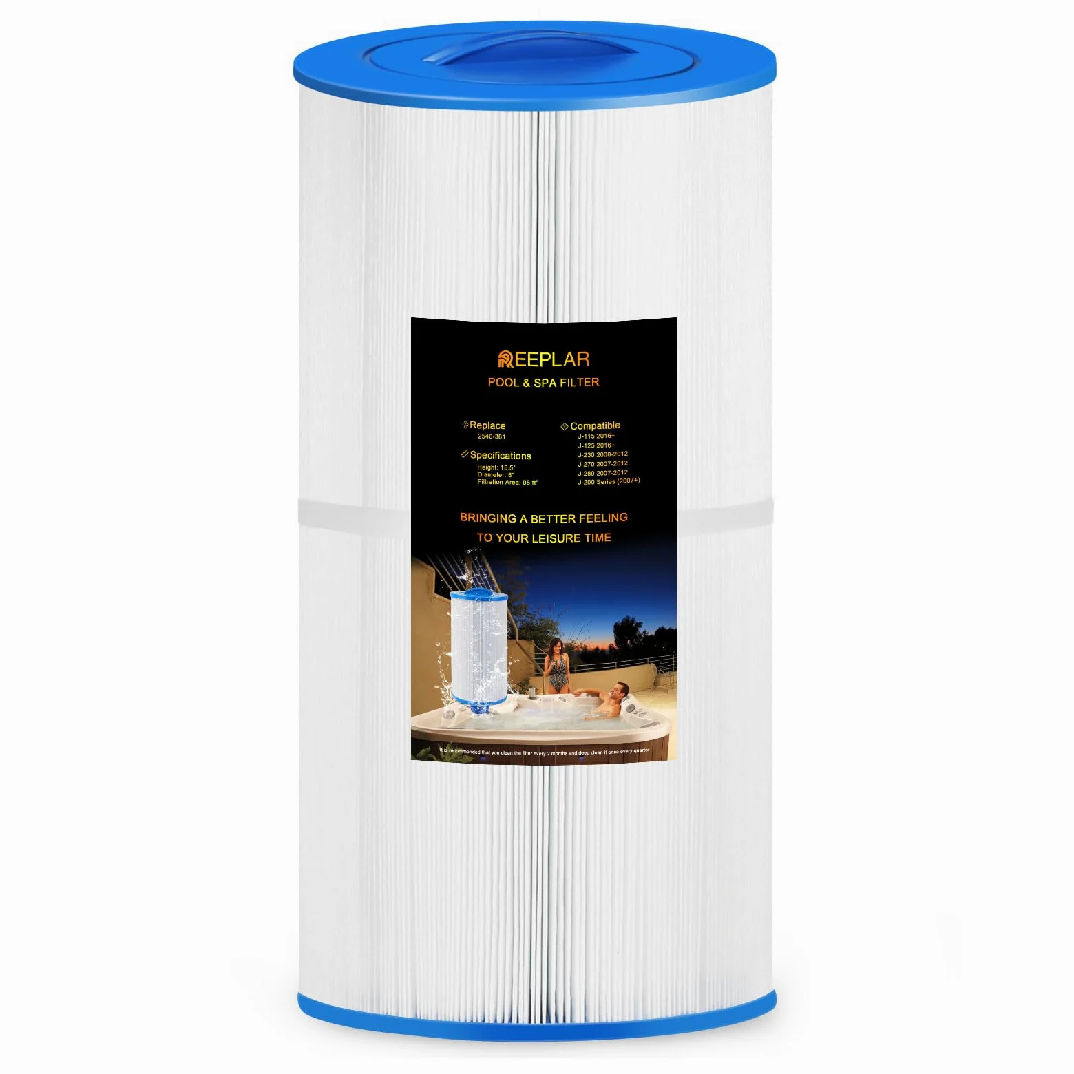 REEPLAR RPF2540 - Filtro de bañera de hidromasaje de repuesto para jacuzzi 2540-381 compatible con J-200 Series (2007+) J-115 J-125 (2016+), cartucho de filtro de piscina y spa de 95 pies cuadrados