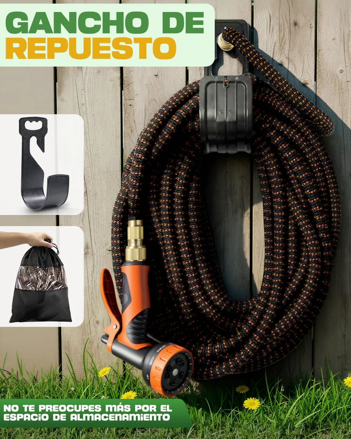 Manguera Extensible Jardín 30m Profesional, Manguera Agua Flexible 30 Metros con Núcleo de Látex Reforzado, Antitorsión y Resistente, Pistola de 10 Gatos y Conectores de Latón